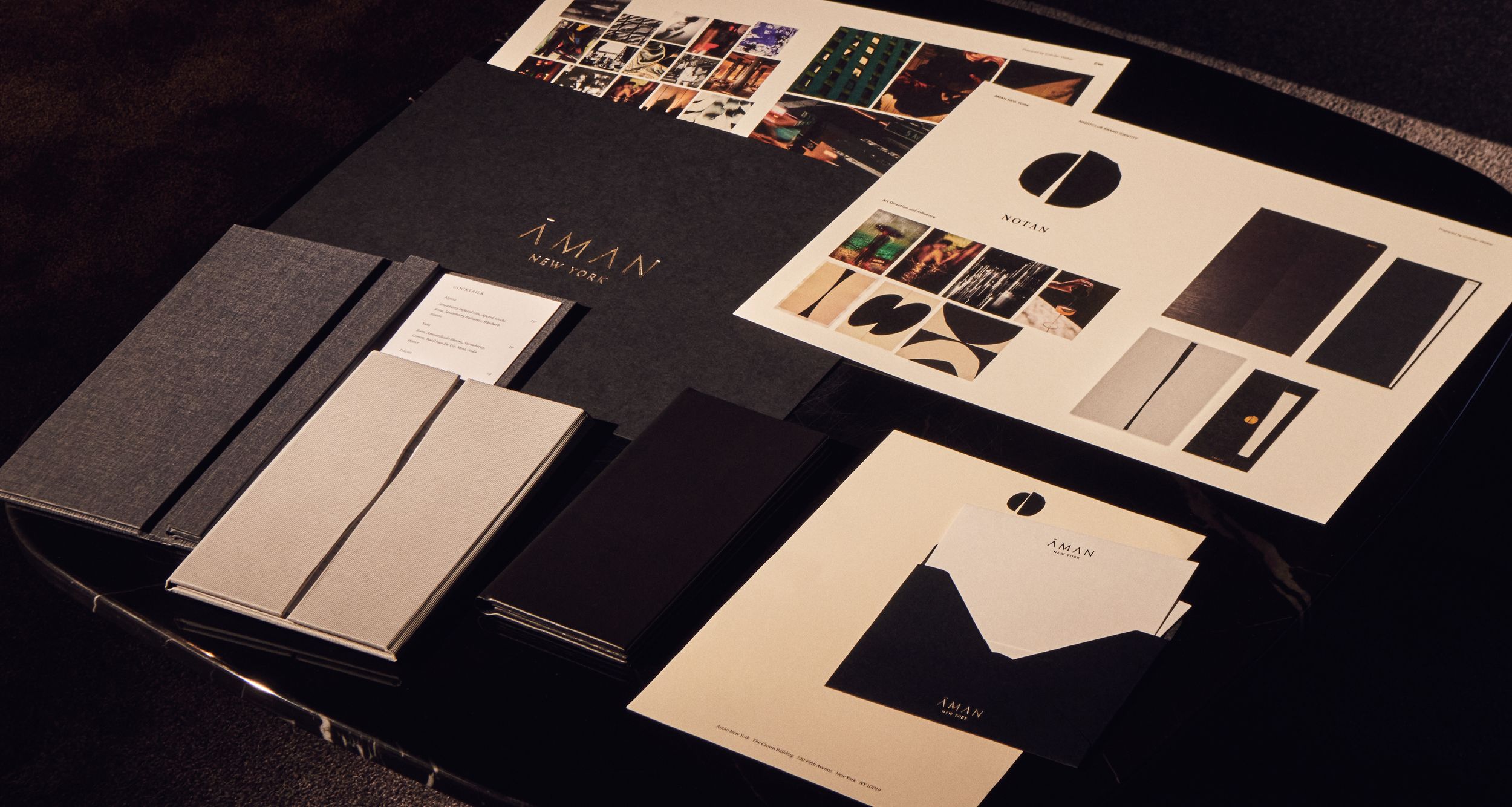 An overview of creative direction, brand identity and menu designs for The Jazz Club, Aman New York.
