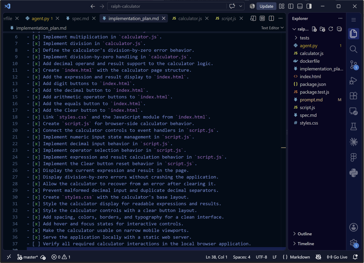 Implementation_plan.md shows everything completed except last step