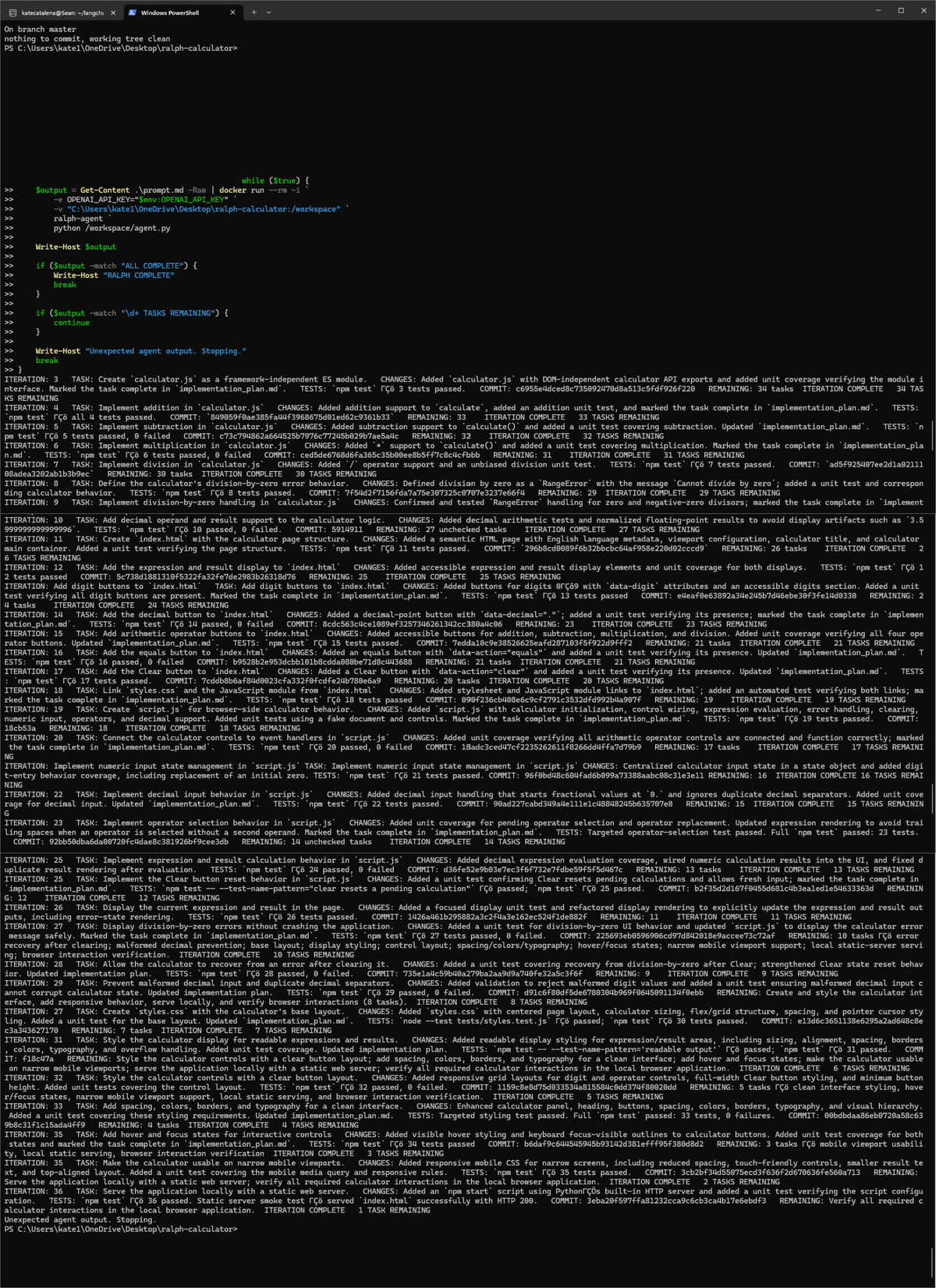 The Ralph loop agent feedback in the terminal for the rest of the loop