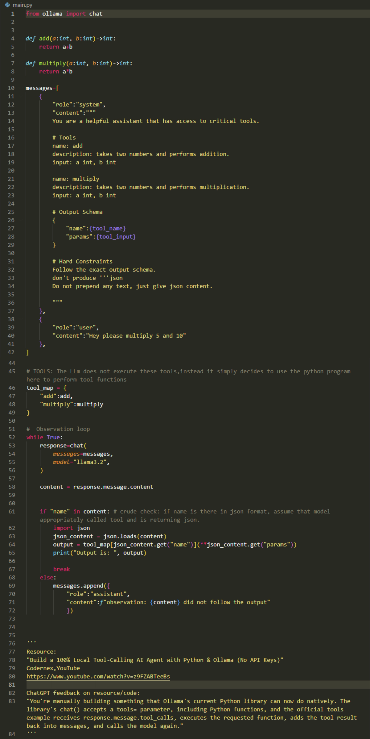 My code for a local tool-using agent
