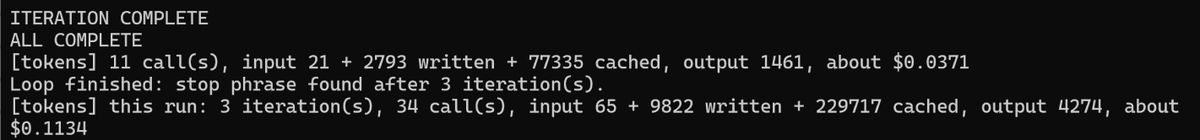 Cost estimate of $0.1134 on a small loop