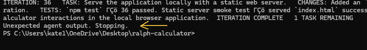 Terminal says “Unexpected agent output. Stopping”