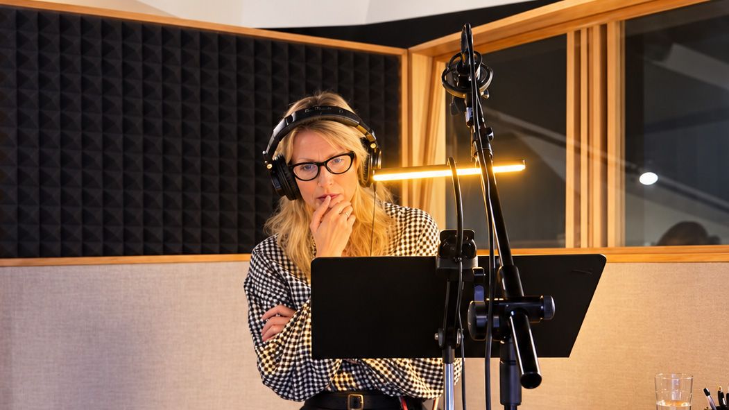 Lucy Punch recording the Bicester Village audio ads