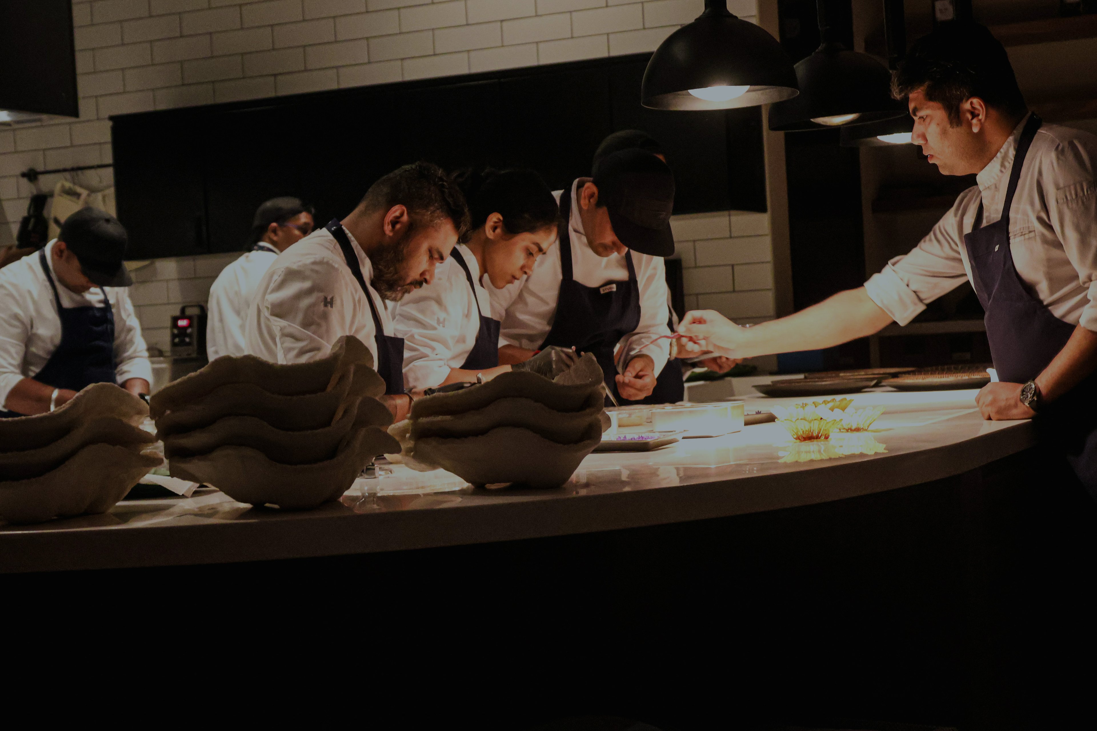 Chefs training in a professional kitchen