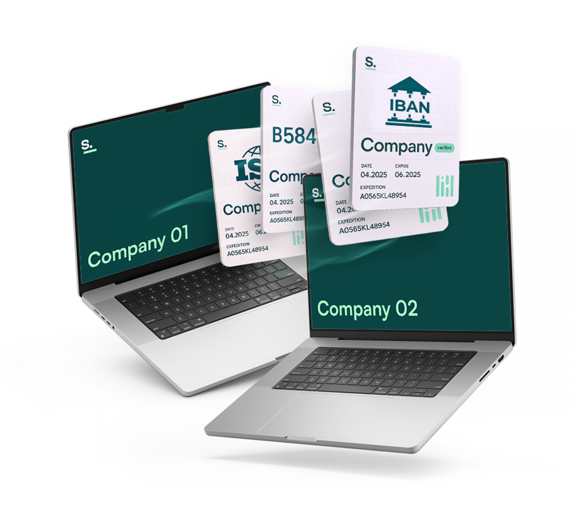 Dos ordenadores con unas tarjetas digitales corporativas