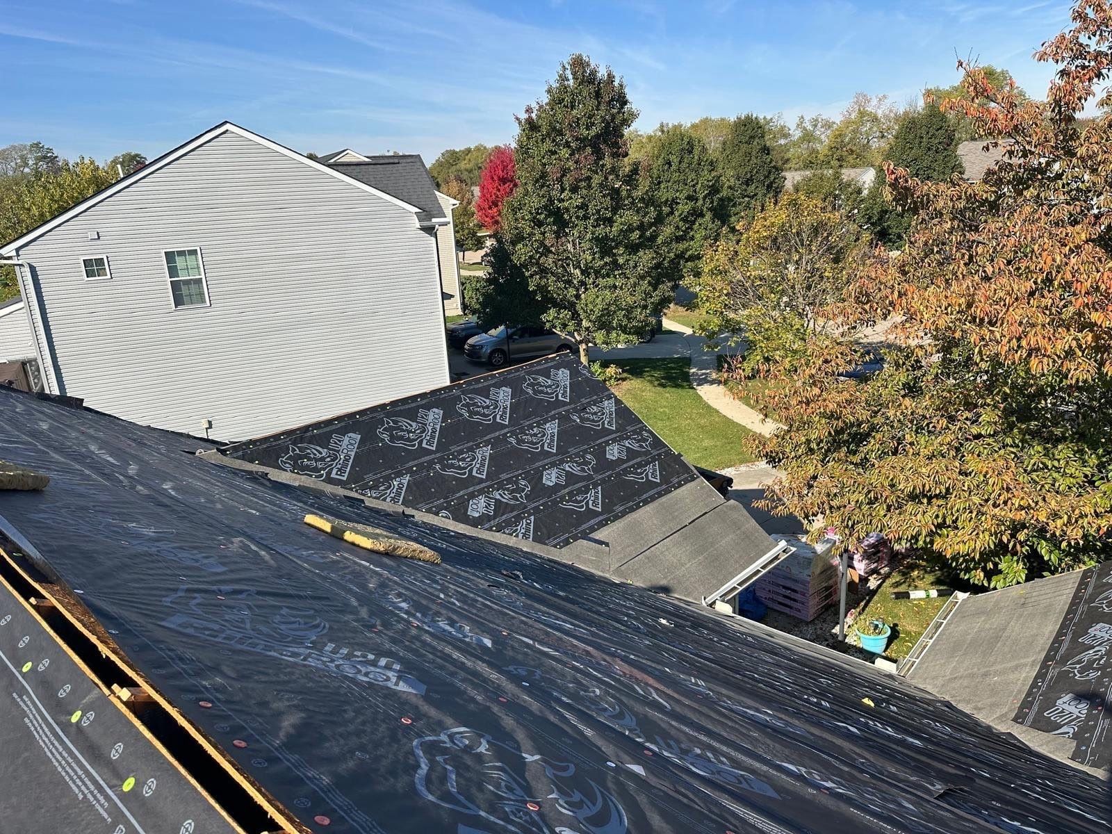Underlayment on the back slope beside the neighboring house, Beavercreek, Ohio.