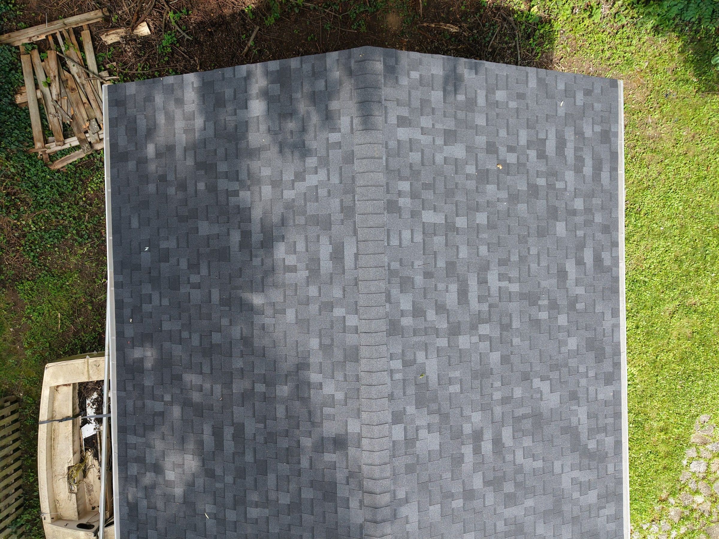 Drone photo of the detached garage roof, Beavercreek, Ohio.