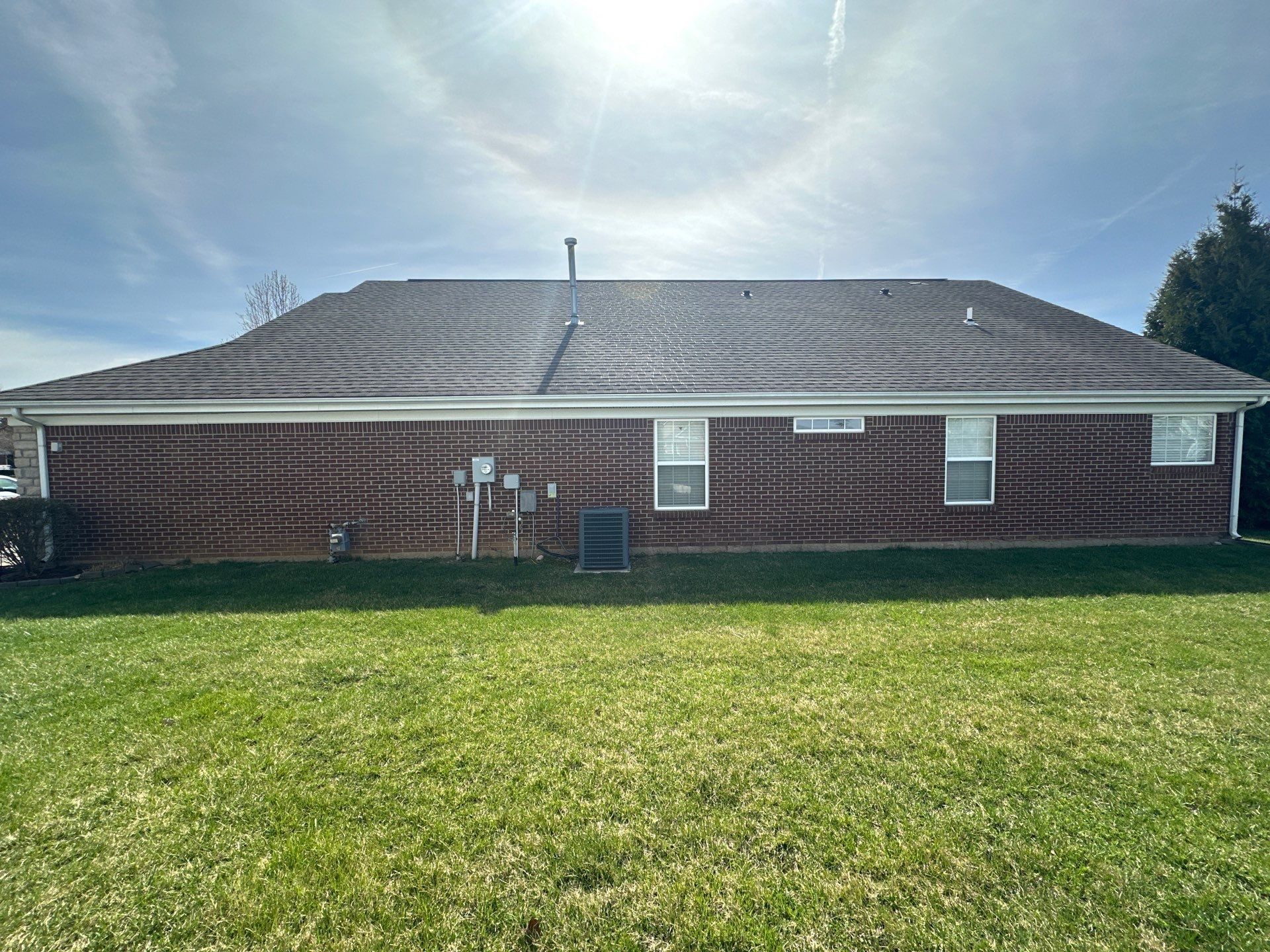 Rear elevation of the brick ranch