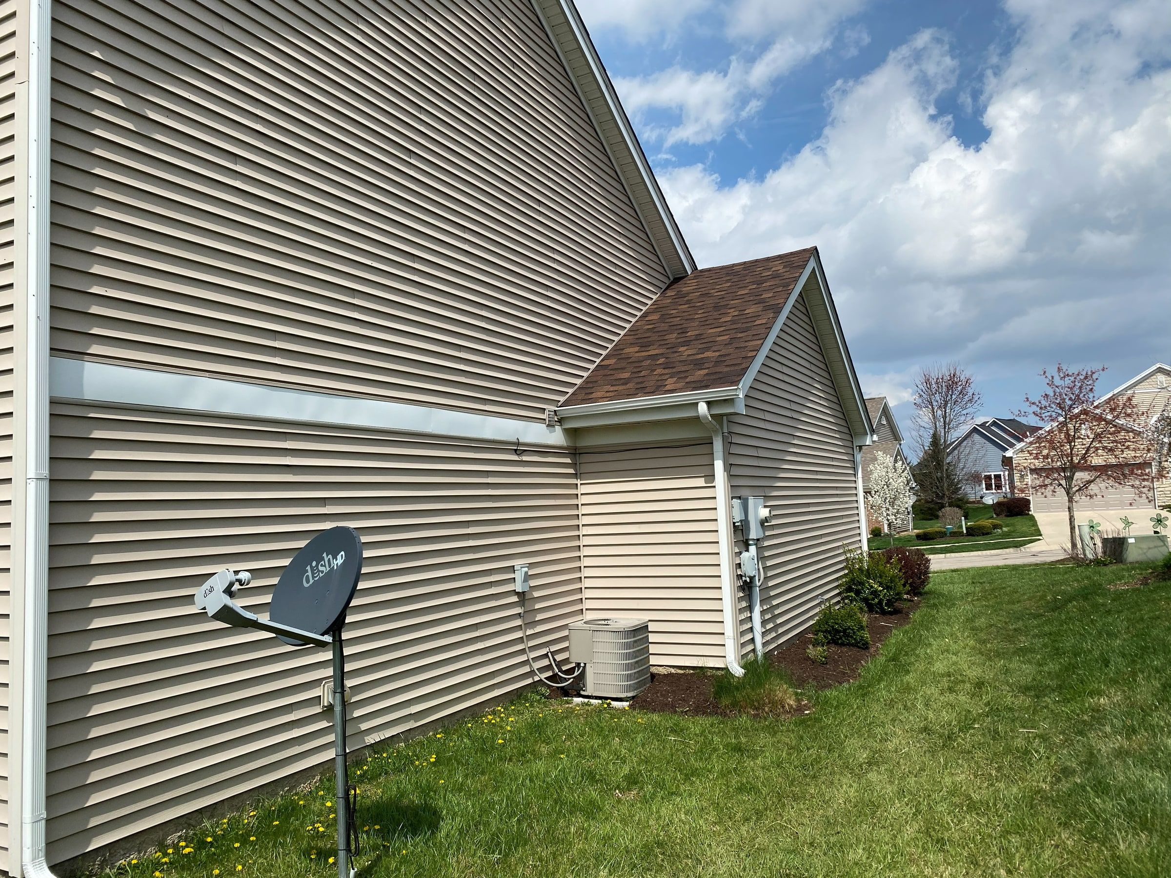 Sided wall, satellite dish and condenser