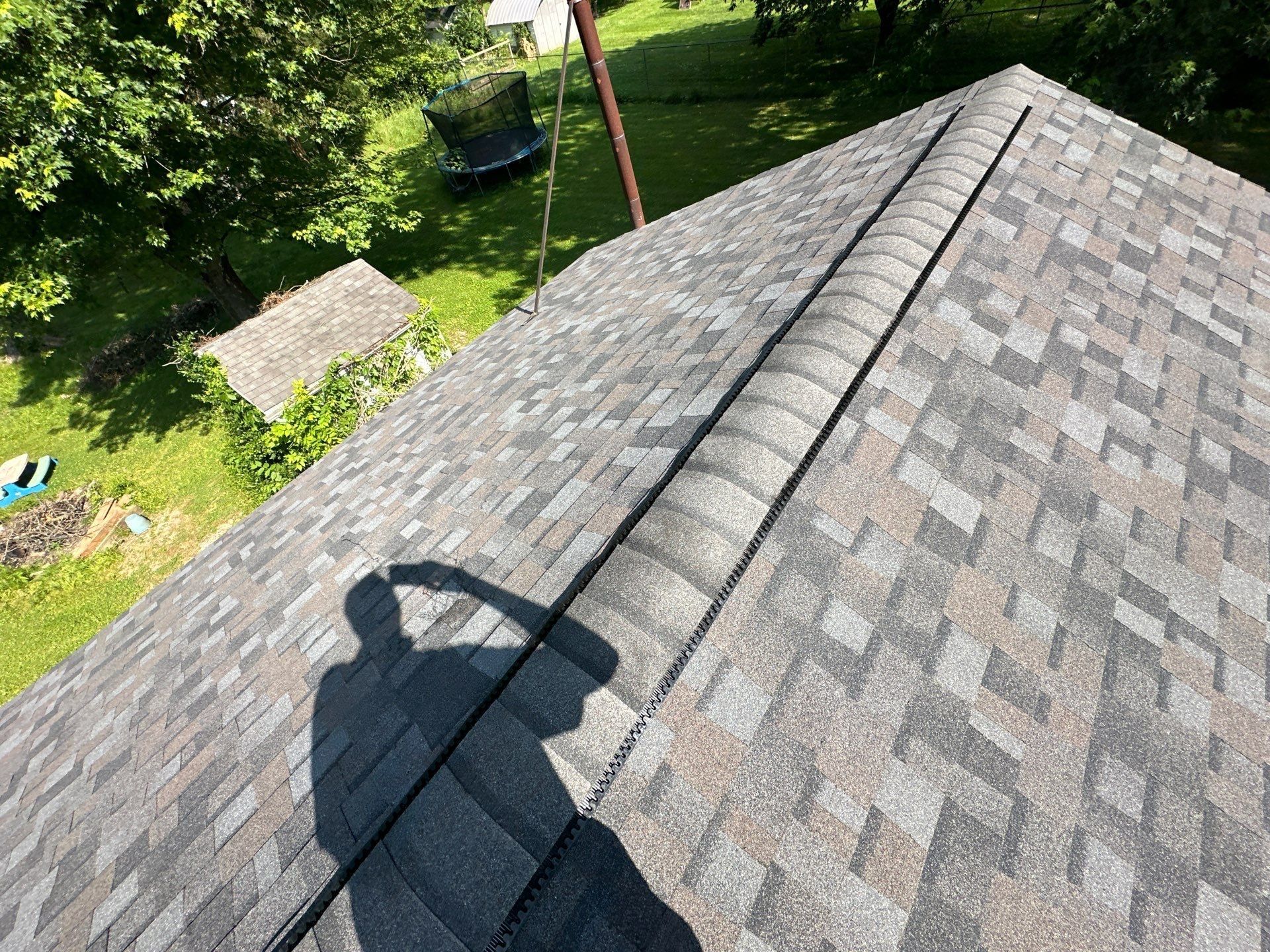 The finished garage roof running down to the yard, Beavercreek, Ohio.
