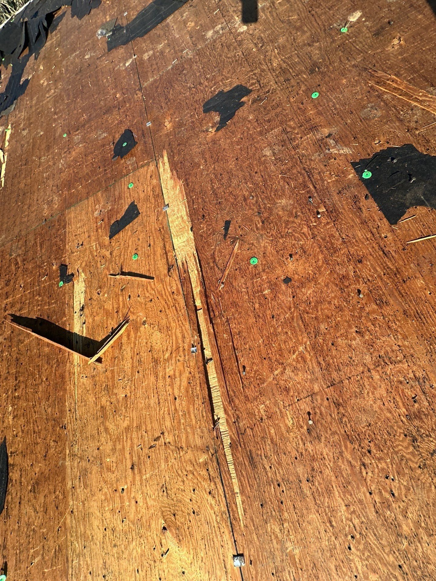 A split in the old deck boards, close up, West Carrollton, Ohio.