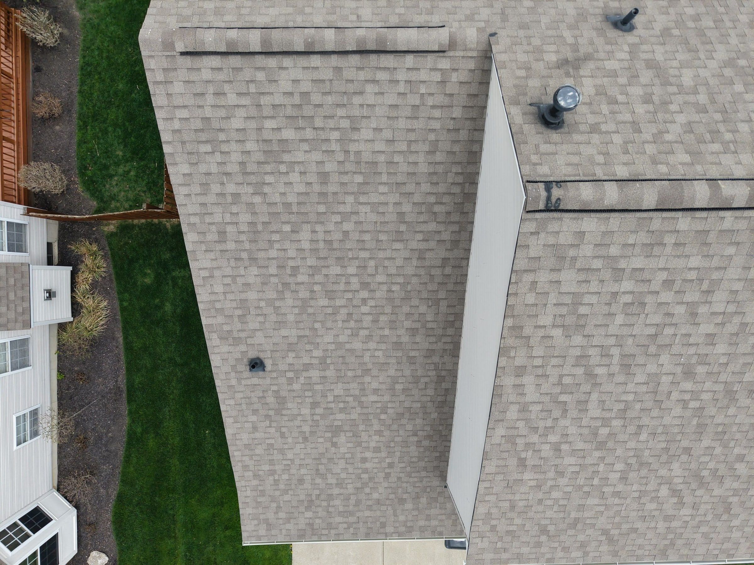 Two roof planes at the hip from above