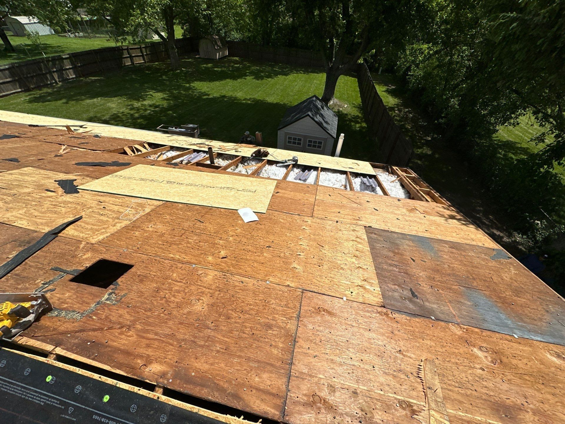 New sheathing pieces set into the old deck on the back slope, Beavercreek, Ohio.