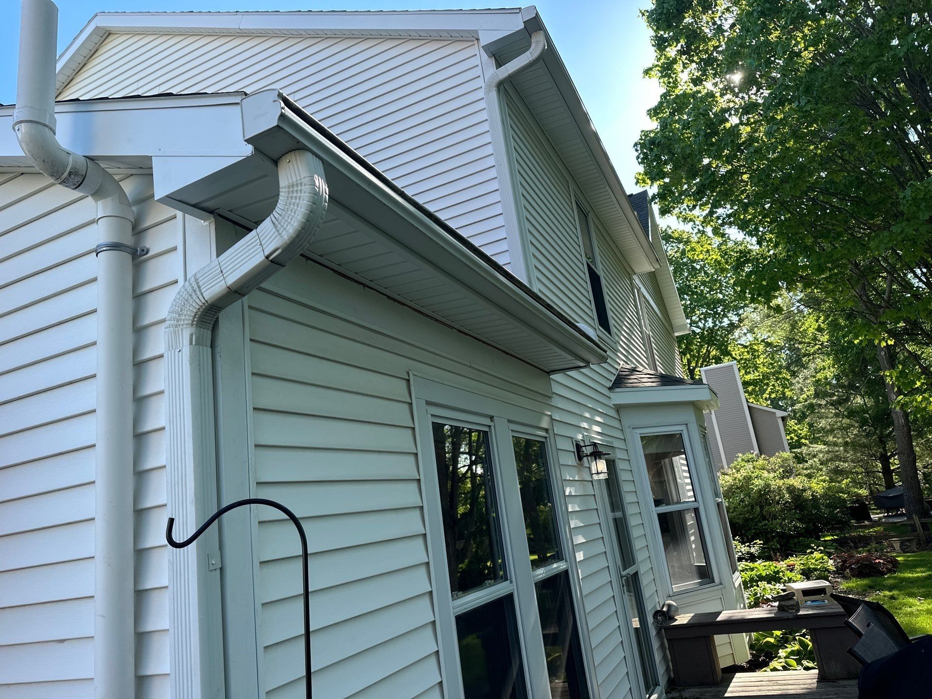 Soffit, gutter and downspout above sliding doors