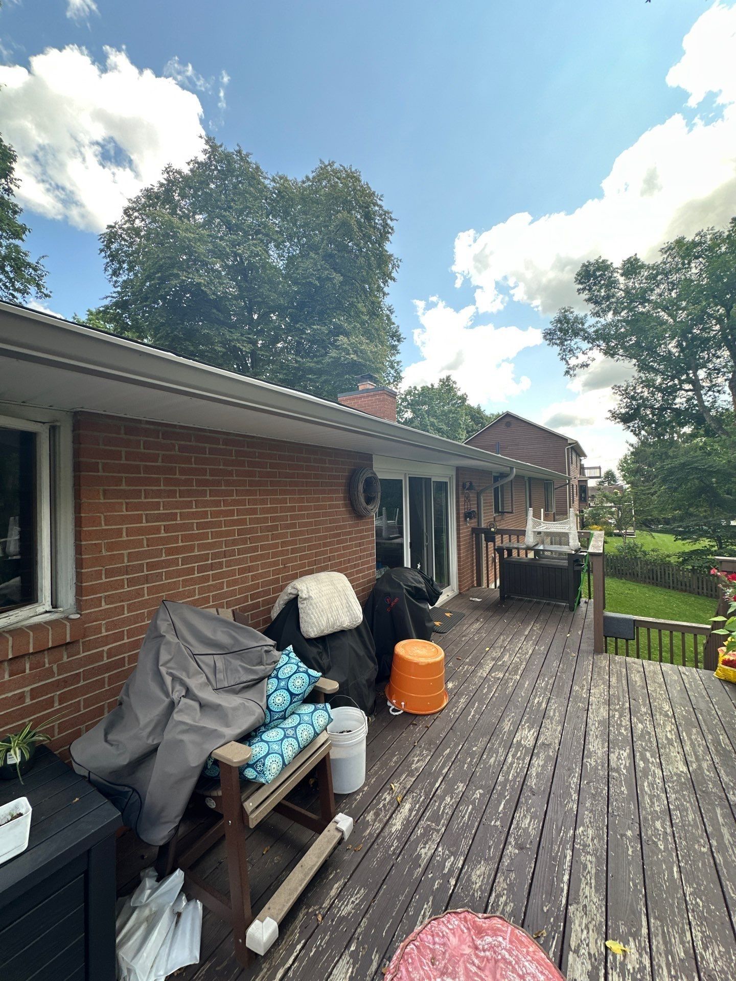 New gutter along the roof edge above the back deck, Beavercreek, Ohio.