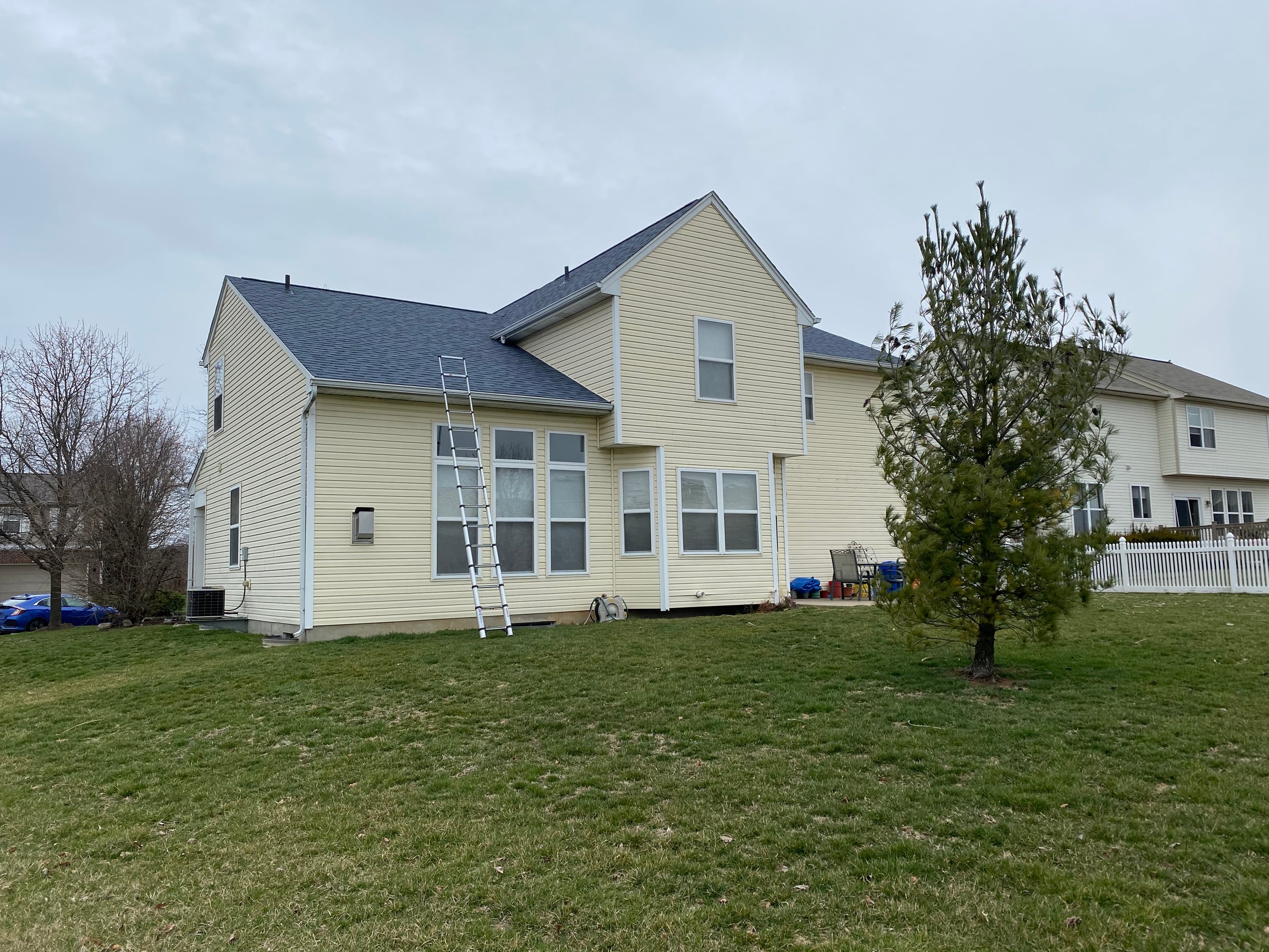 Rear elevation and a standing ladder