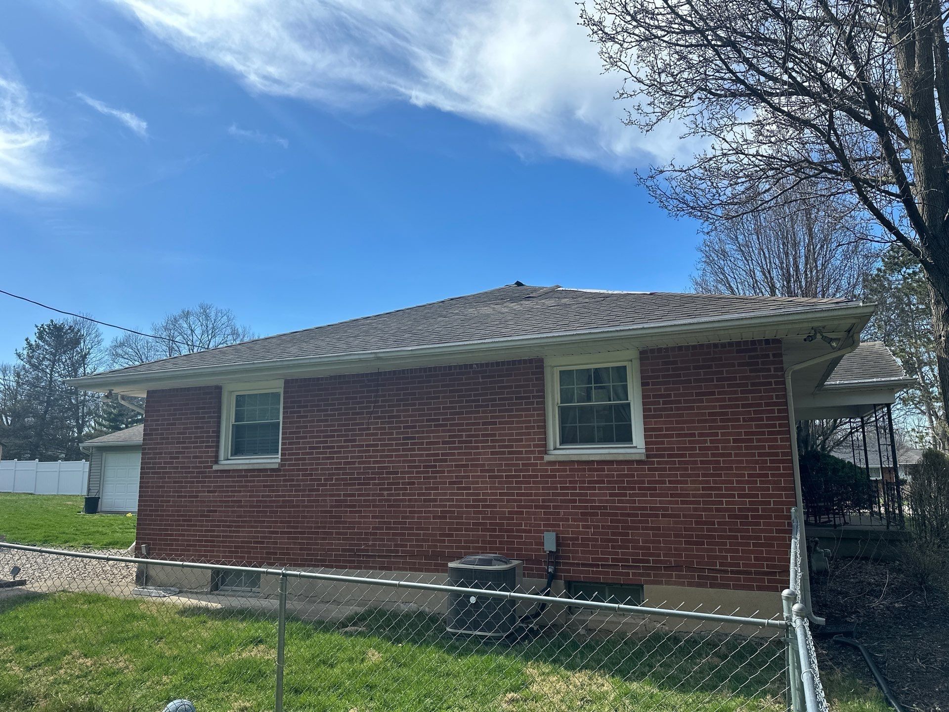 Rear corner of the brick ranch