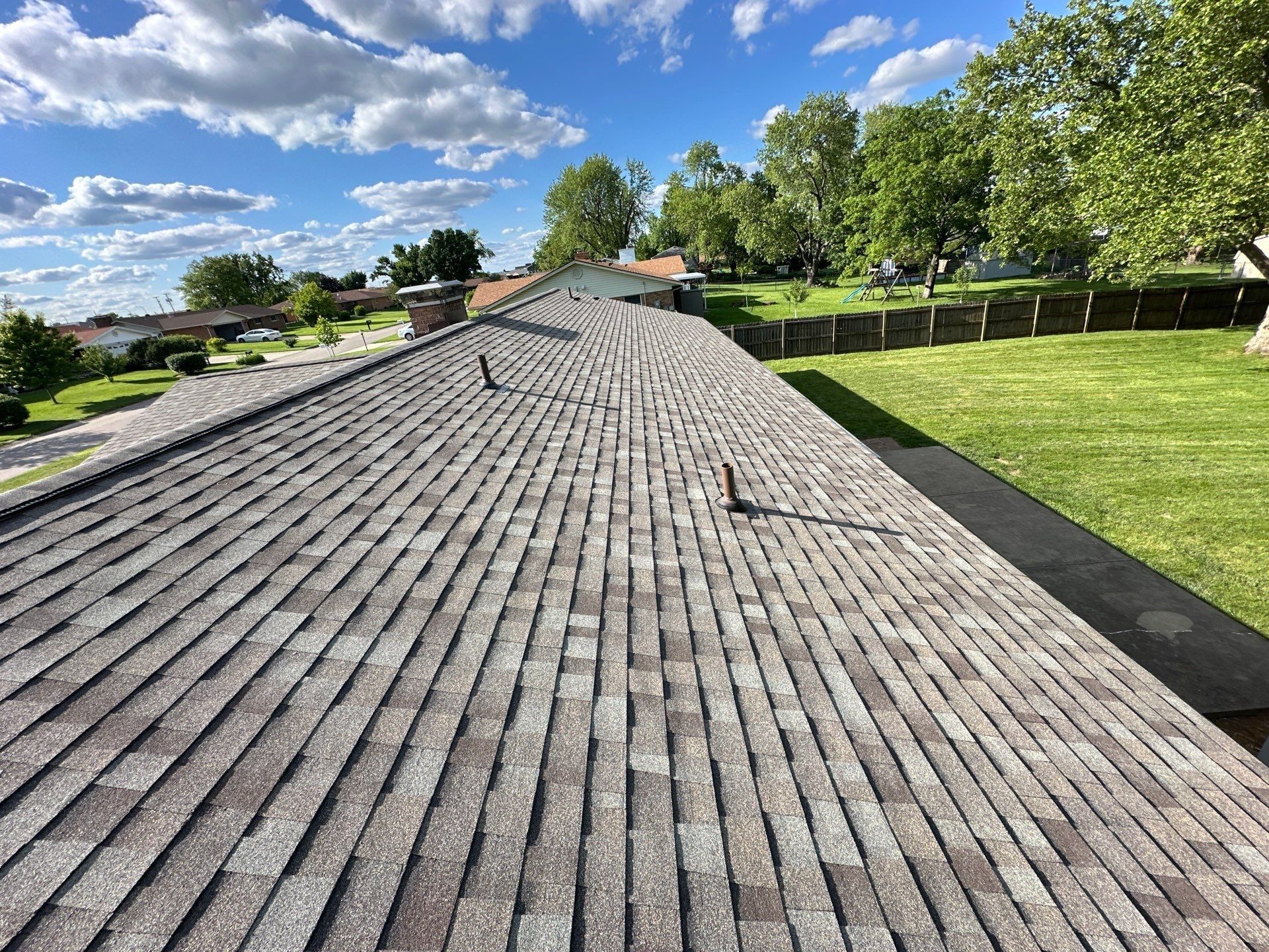 The long finished back slope with roof vents, Beavercreek, Ohio.