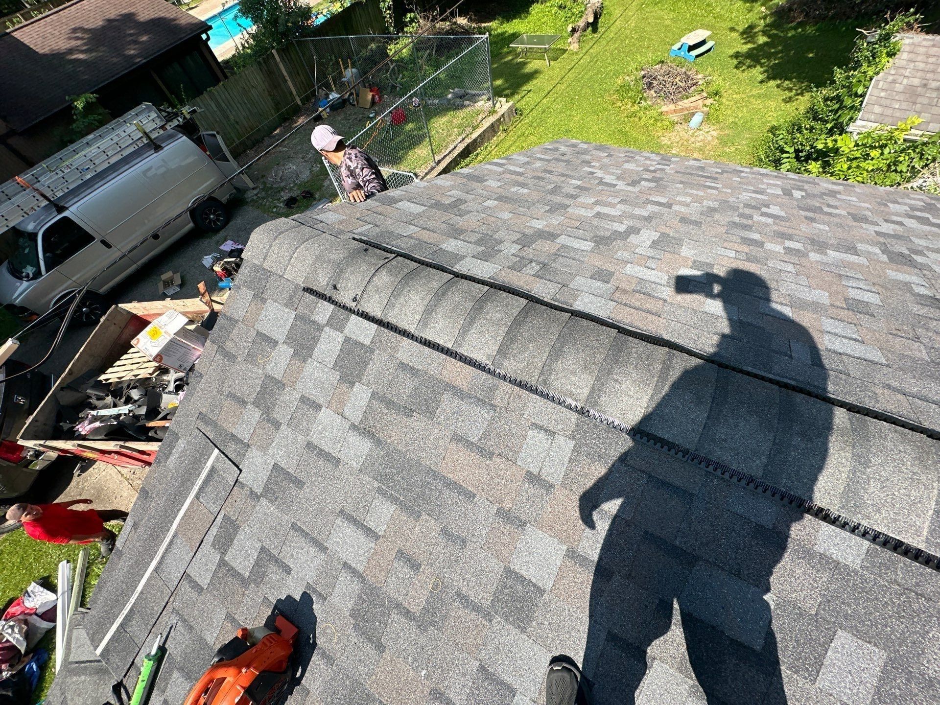 The finished garage roof above the driveway, Beavercreek, Ohio.
