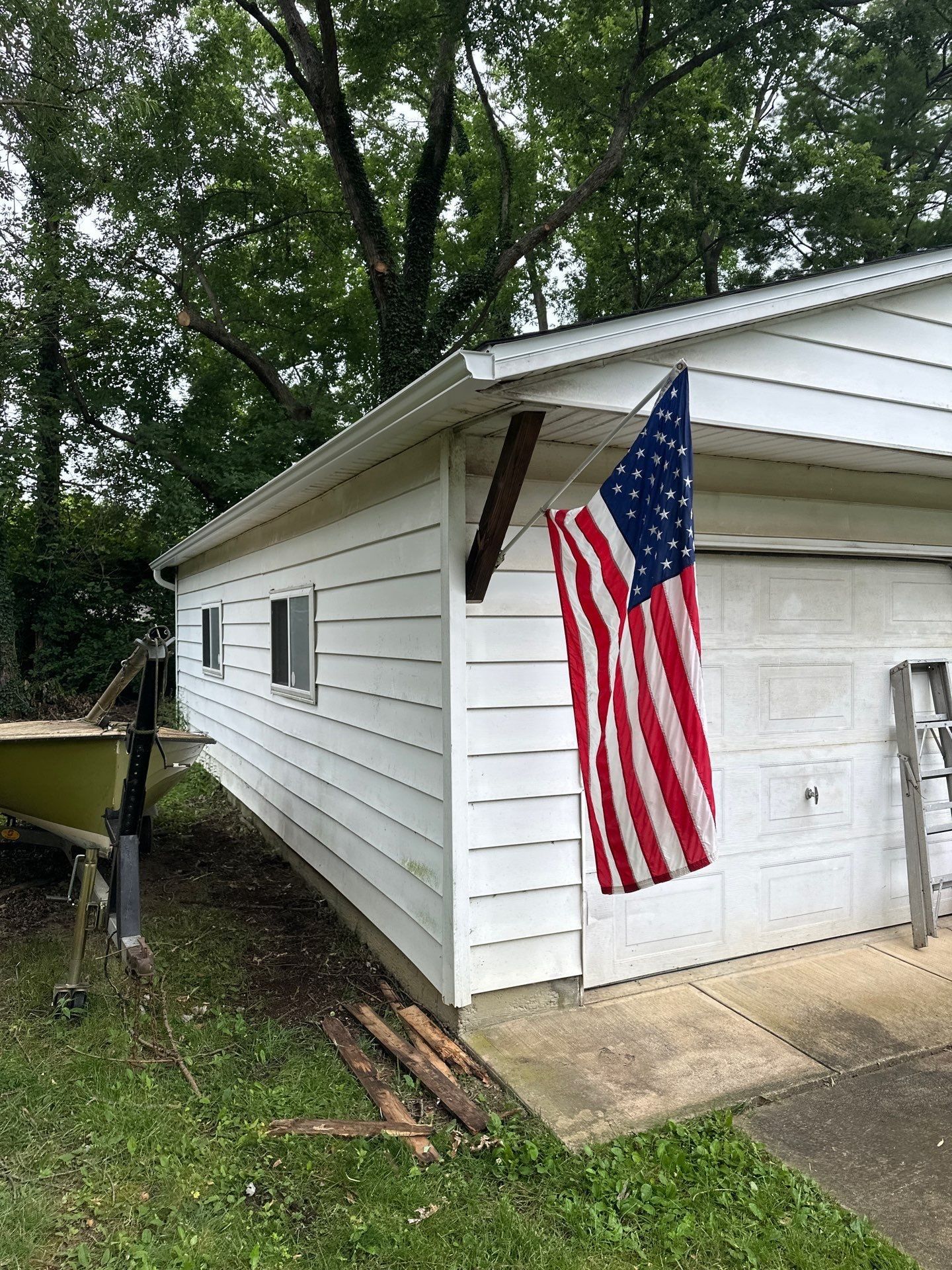 The front of the detached garage with its new gutter, Beavercreek, Ohio.