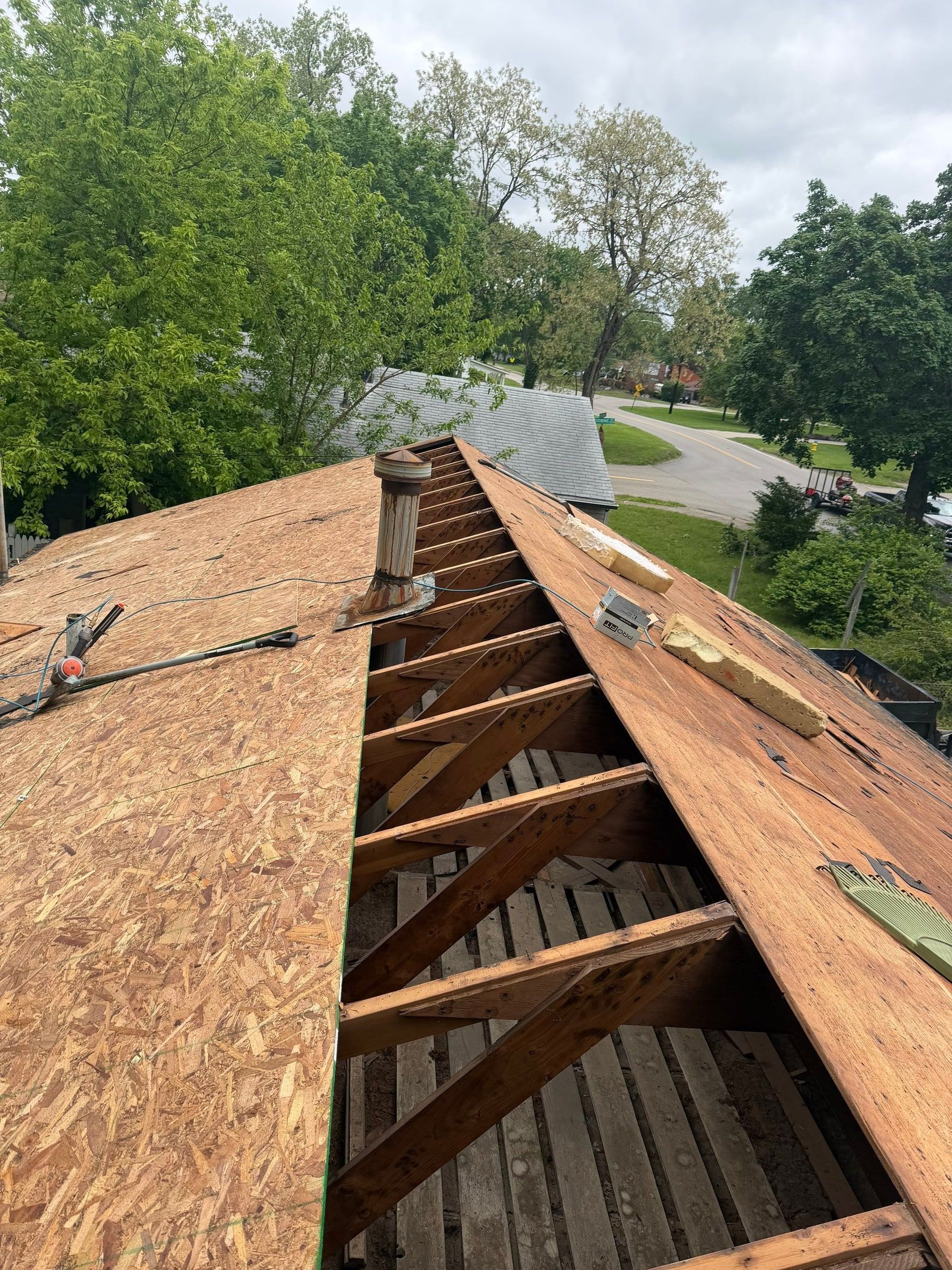 Roof framing with the decking removed