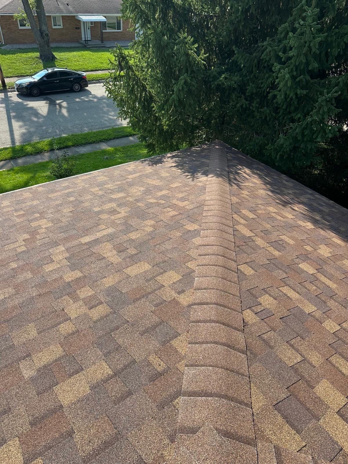 The finished hip running up from the eave above the street, Fairborn, Ohio.