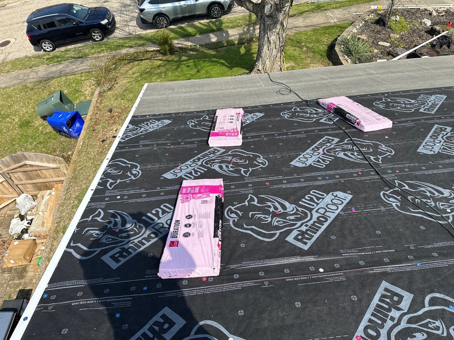 RhinoRoof underlayment over the roof edge above the street, Dayton, Ohio.