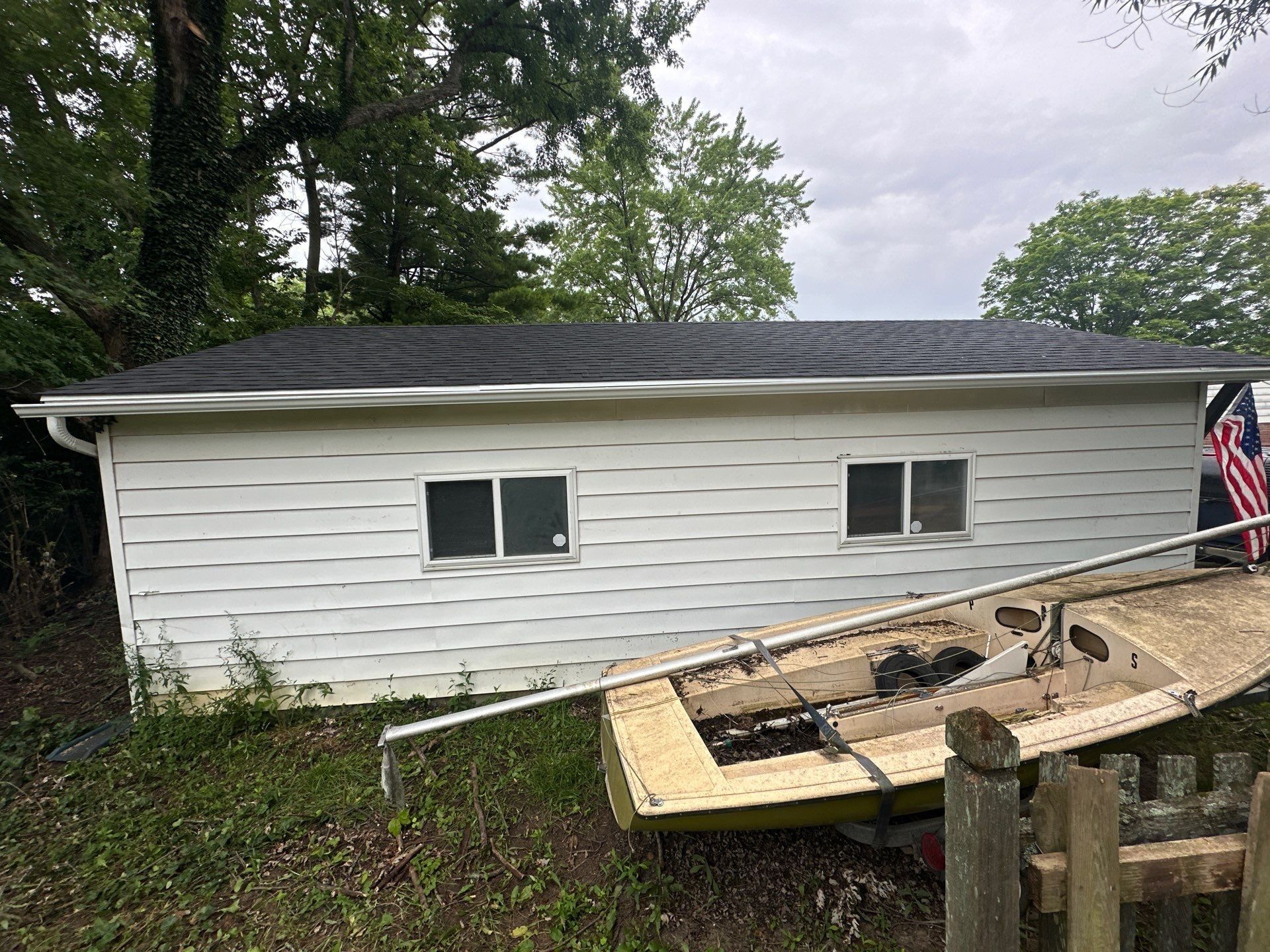 The new gutter along the side of the detached garage, Beavercreek, Ohio.