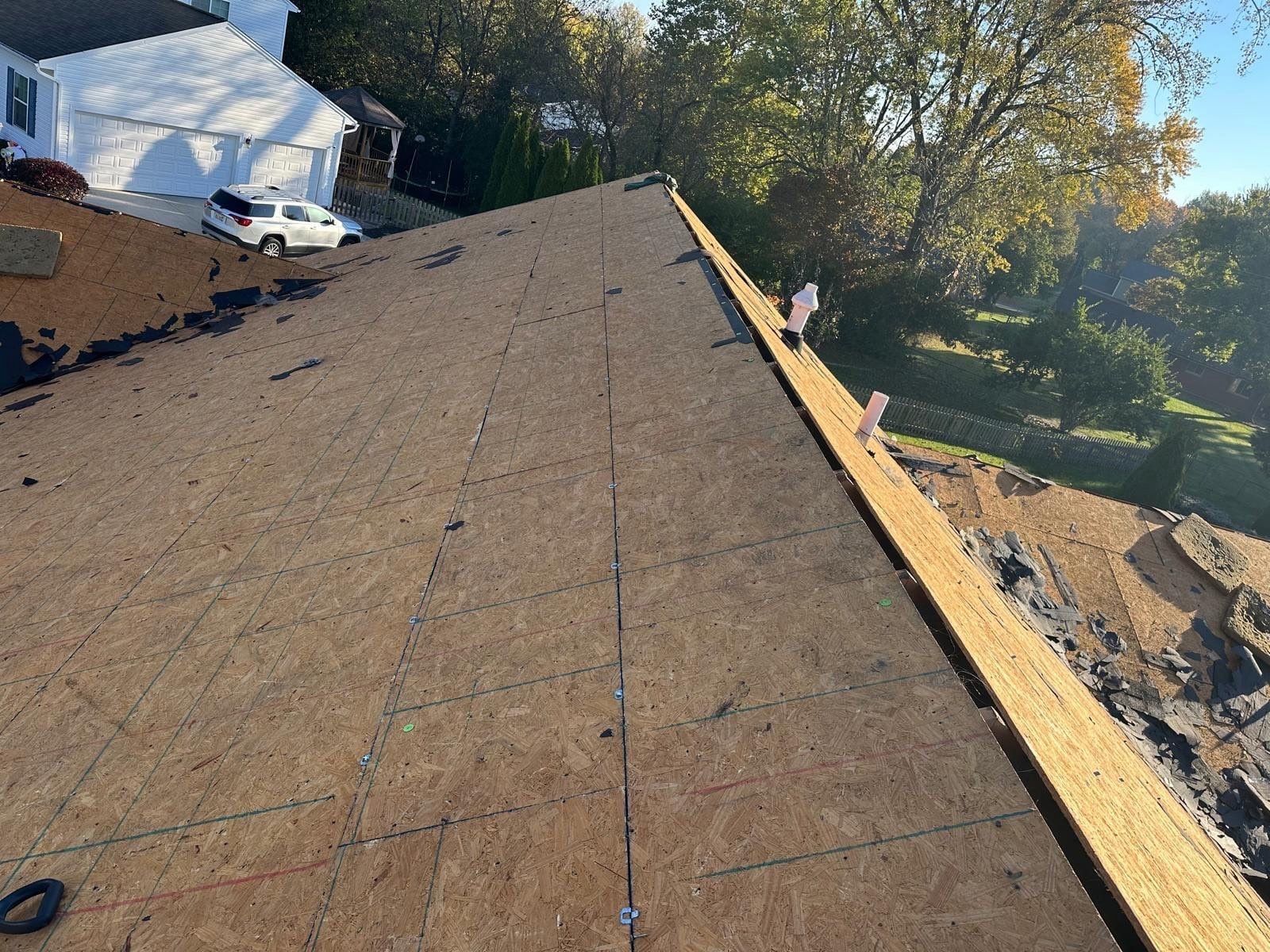 The long bare deck along the ridge after the tear-off, Beavercreek, Ohio.