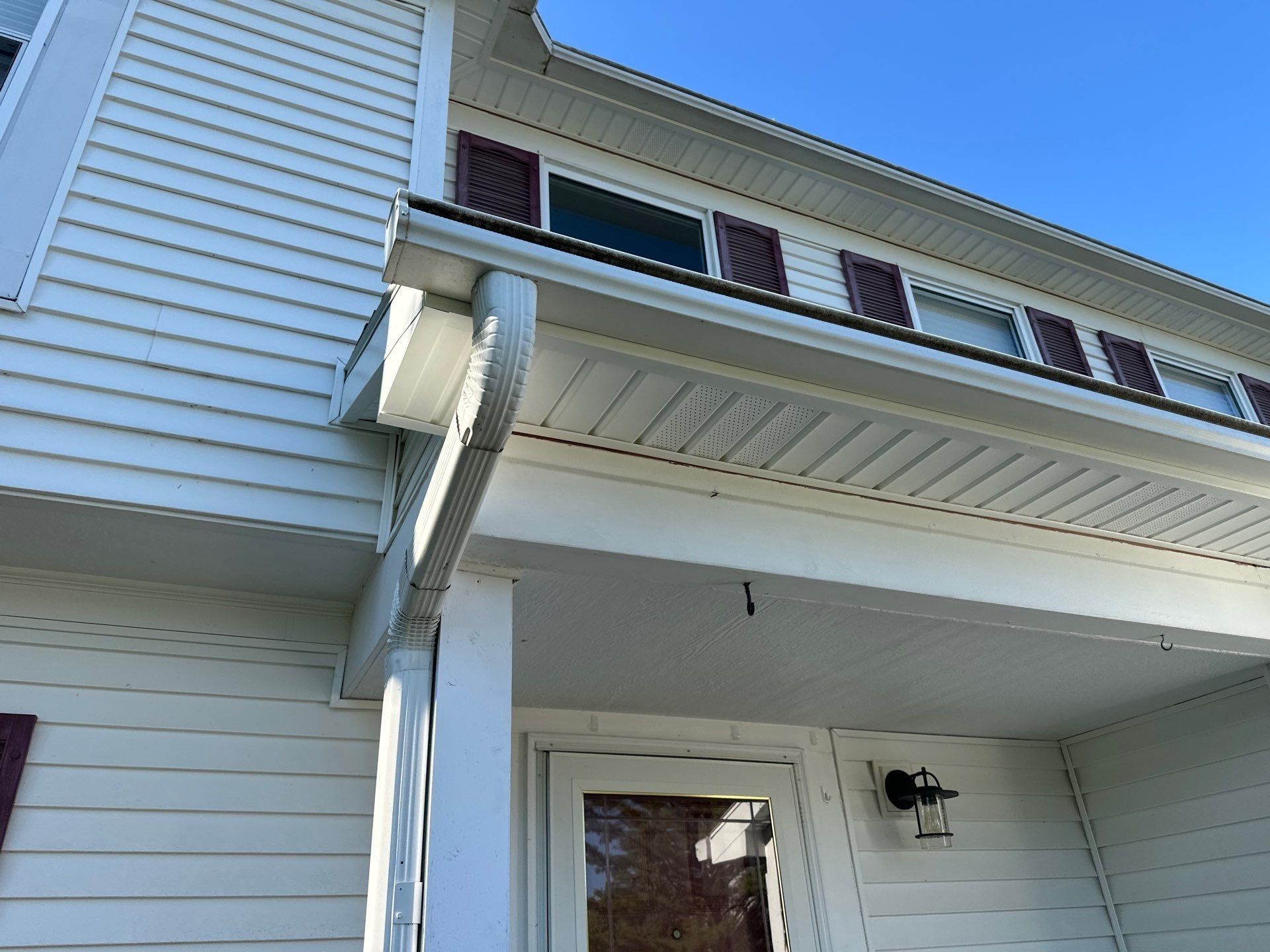 New vinyl soffit over the front porch, Bellbrook, Ohio.