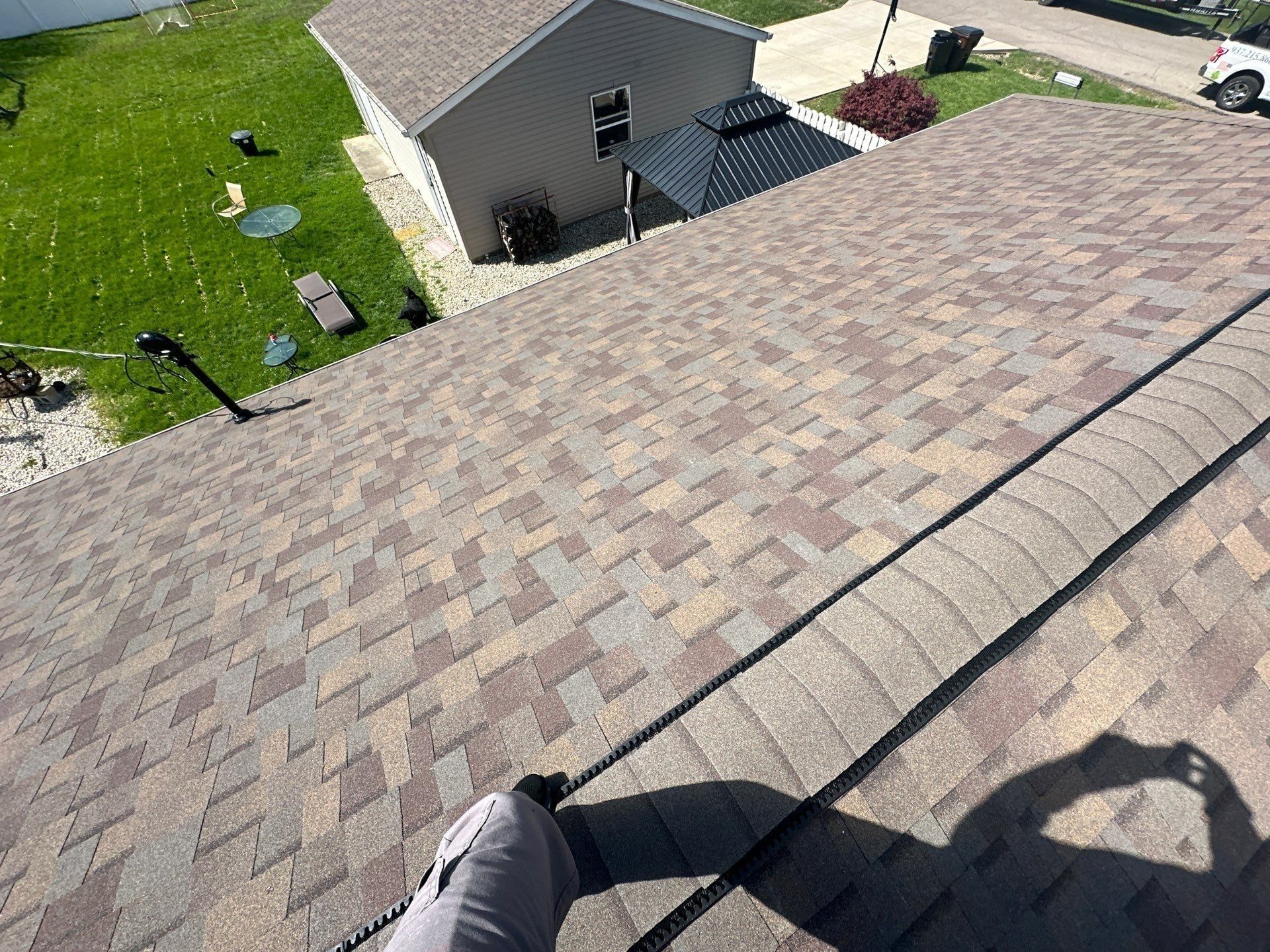 The finished roof with the detached garage below, Beavercreek, Ohio.