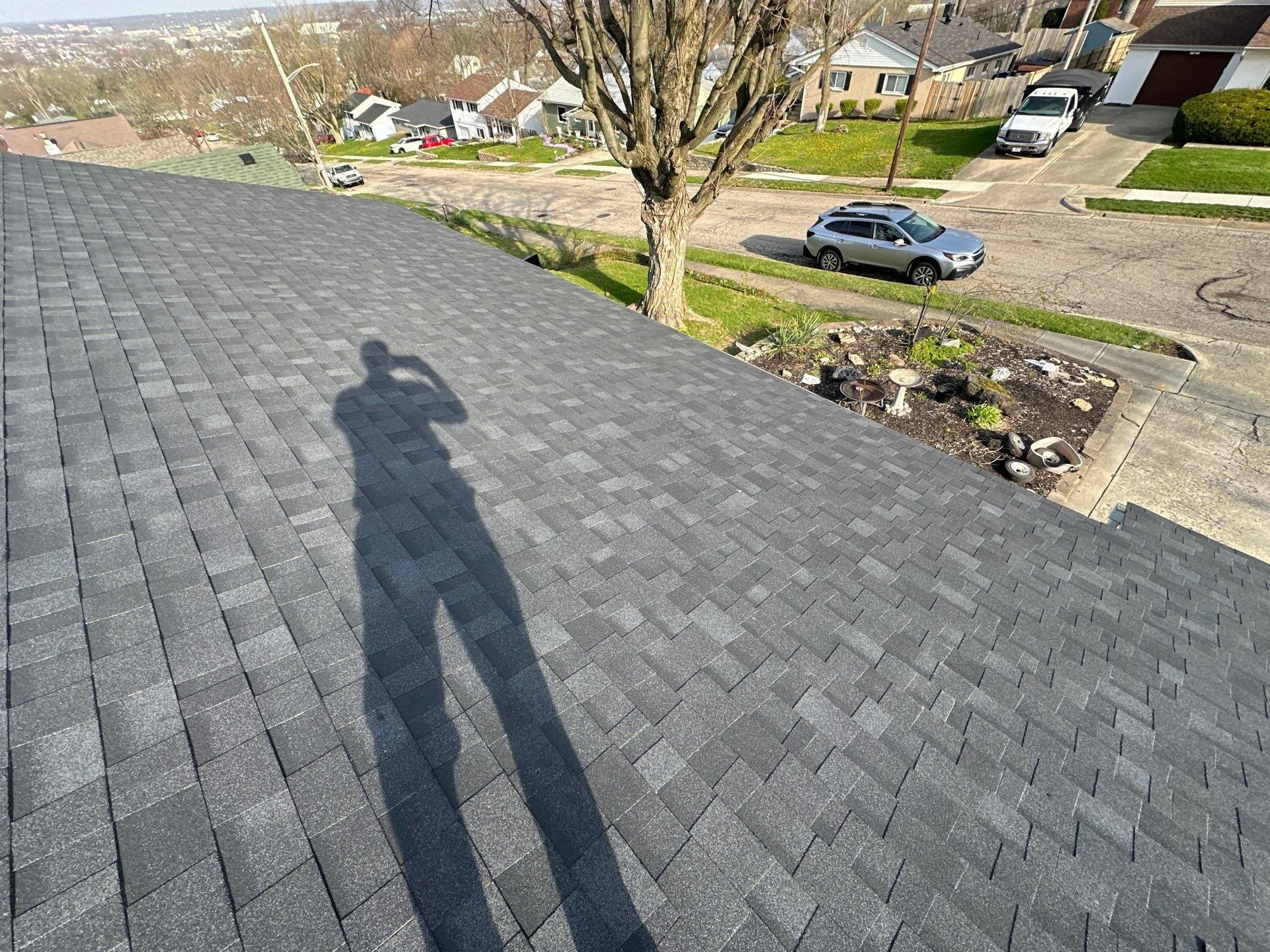 The finished shingles above the front yard and street, Dayton, Ohio.