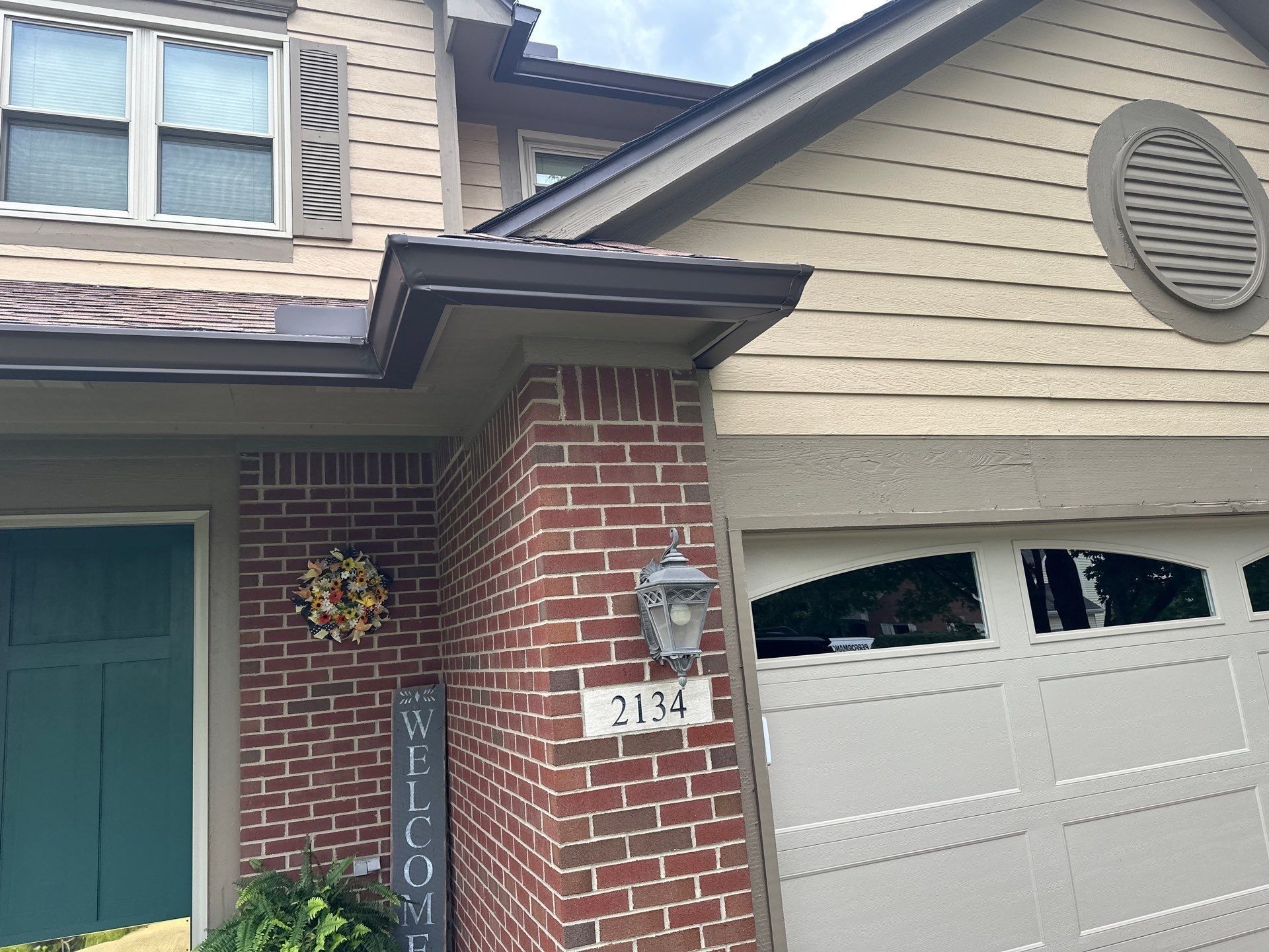 Gutter above the garage and entry
