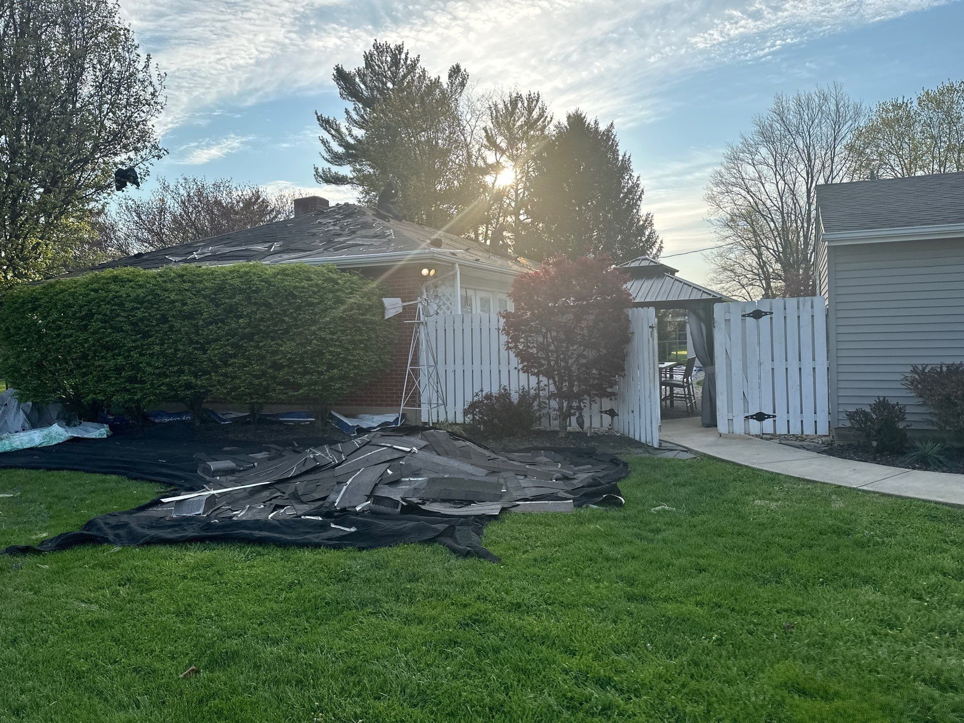The tarp by the side gate after tear-off, Beavercreek, Ohio.