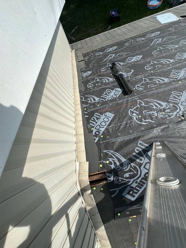 Underlayment along the wall where the roof meets the house, Fairborn, Ohio.