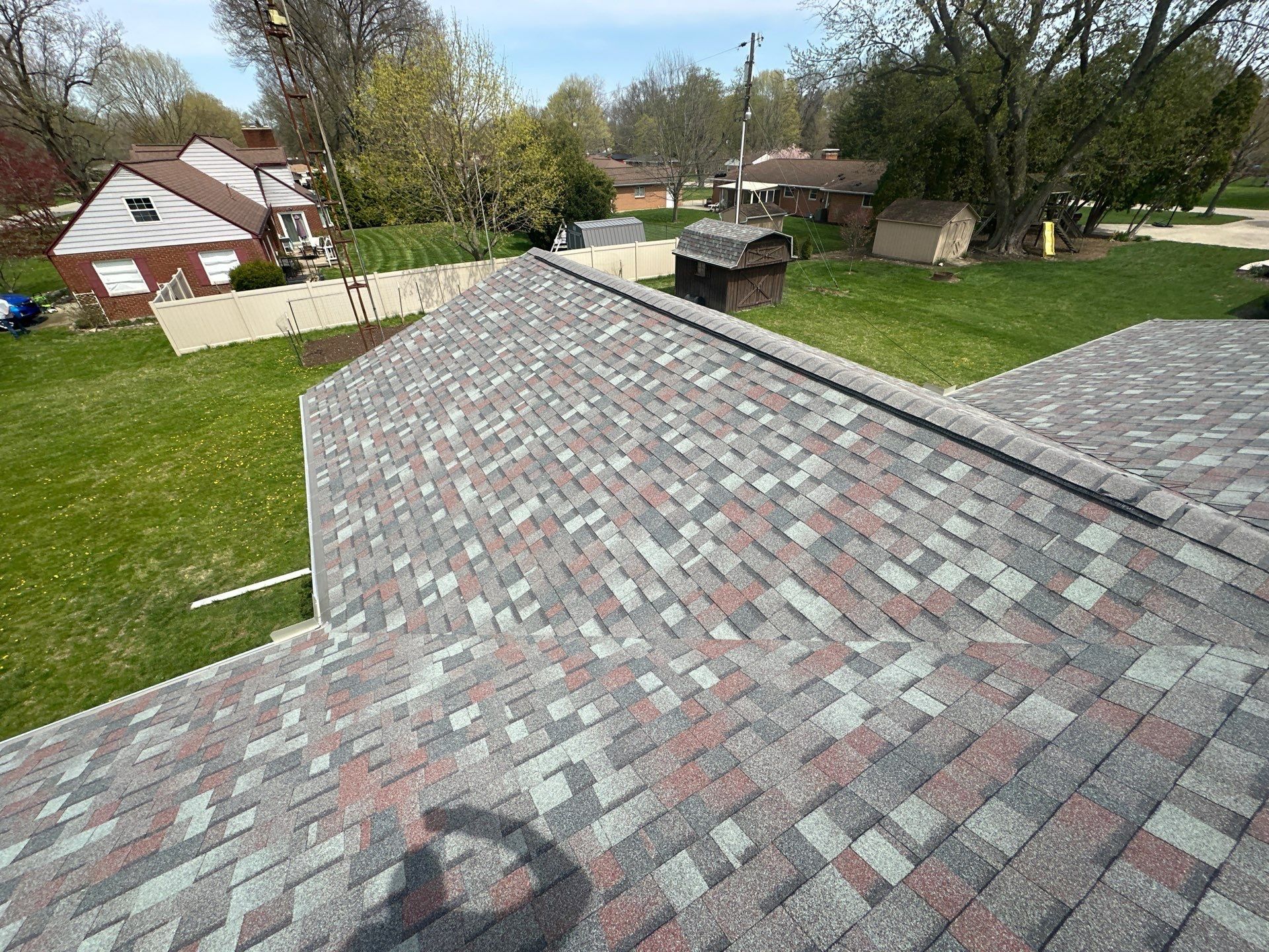 Rear slopes of the finished roof overlooking the backyard, Beavercreek, Ohio.