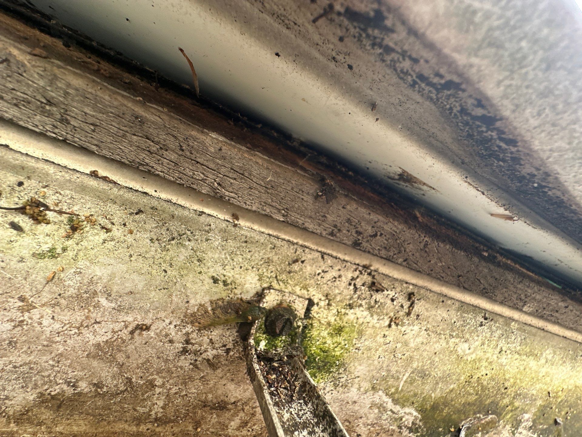 Weathered fascia board and gutter edge found during the inspection, Beavercreek, Ohio.