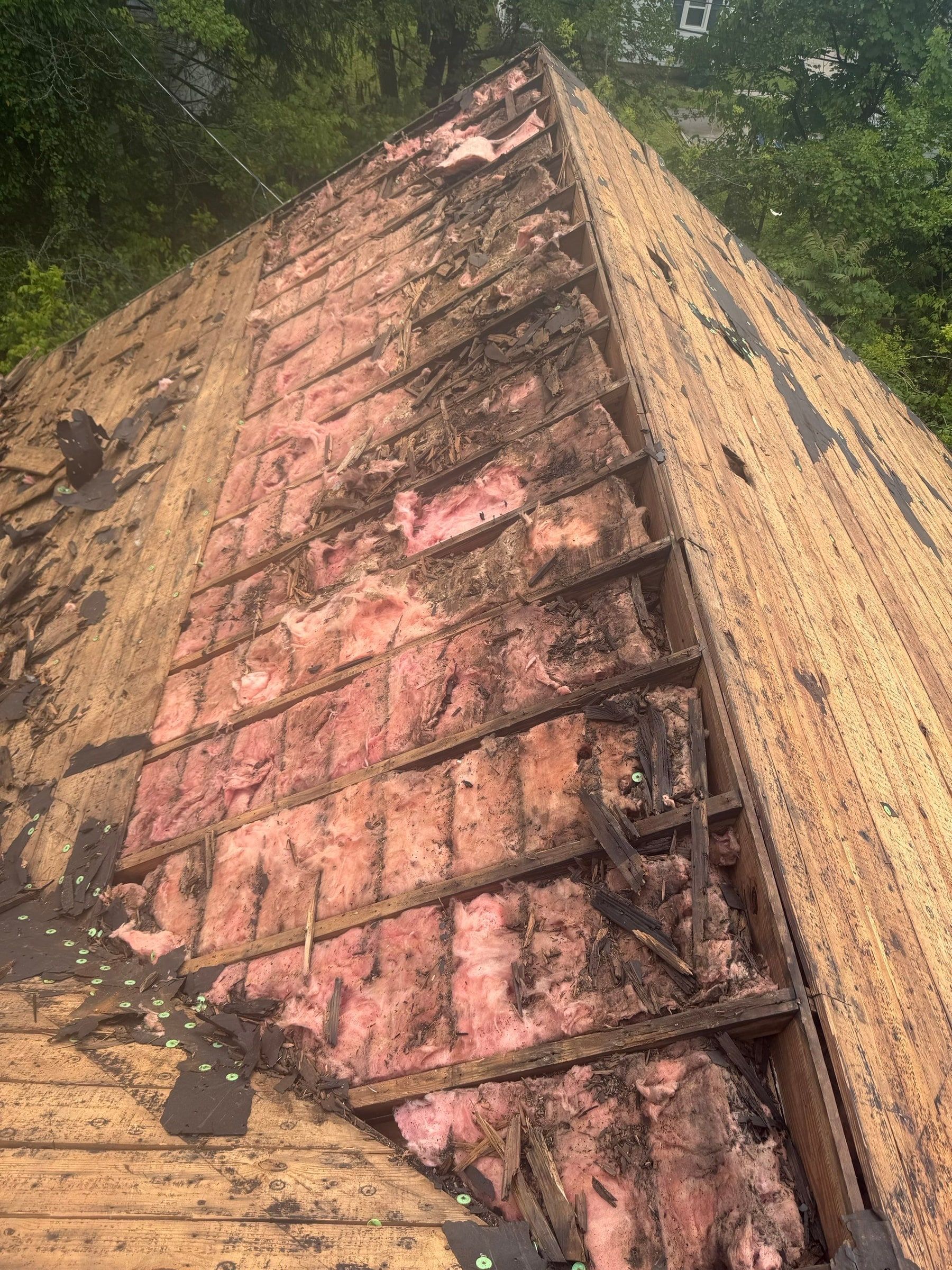 Roof plane open to the rafters