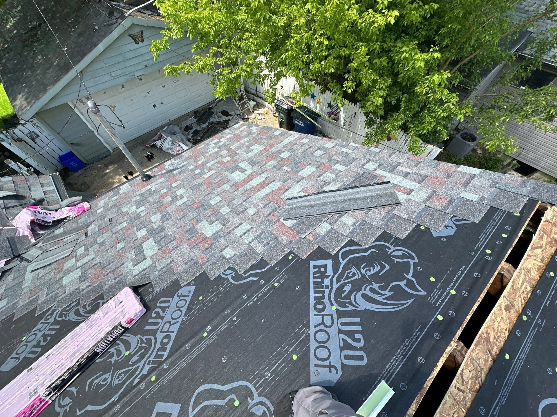 New shingles across RhinoRoof underlayment