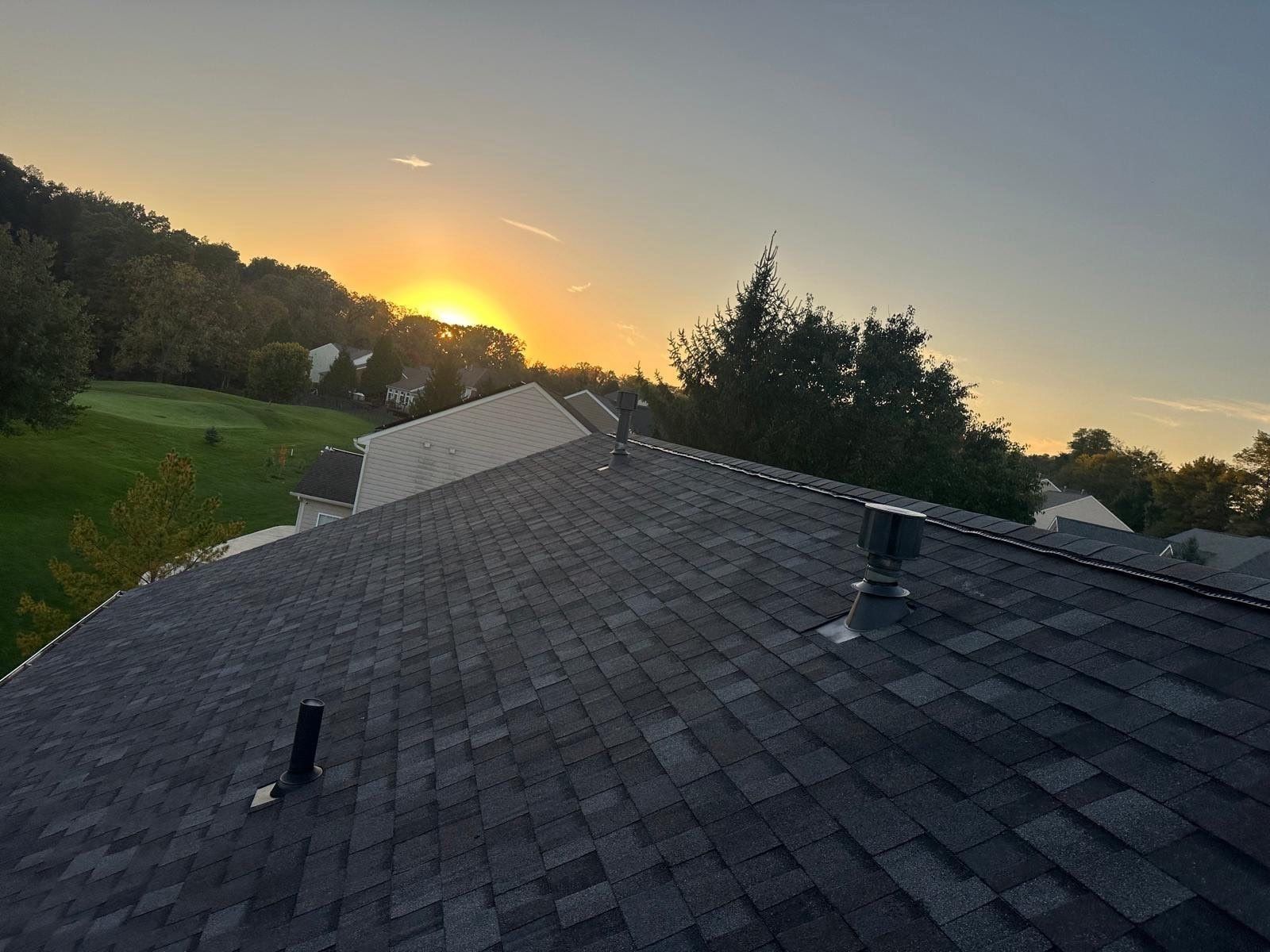 The finished roof with its vents at sunset, Beavercreek, Ohio.