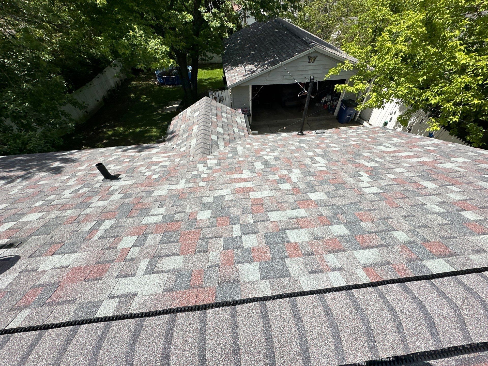 Ridge cap, vent and open garage