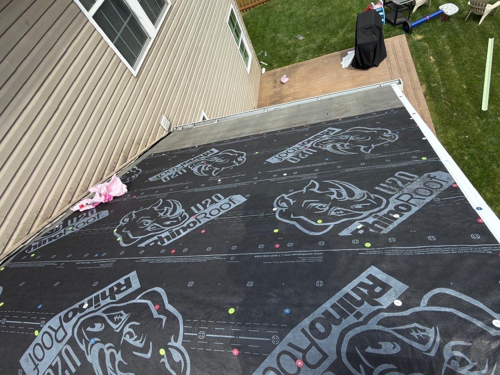 Underlayment down the slope to the eave