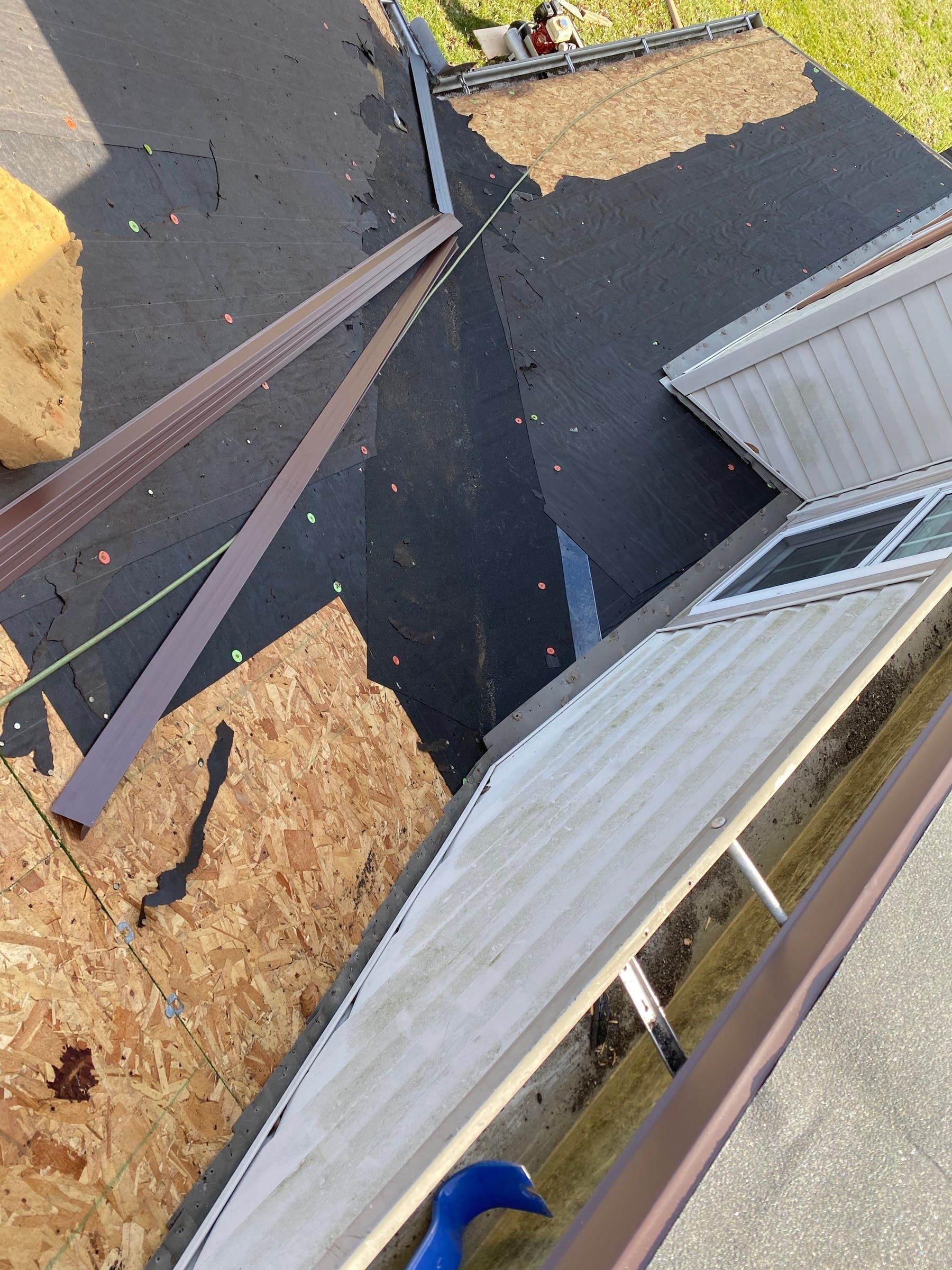 Valley in underlayment above the porch roof
