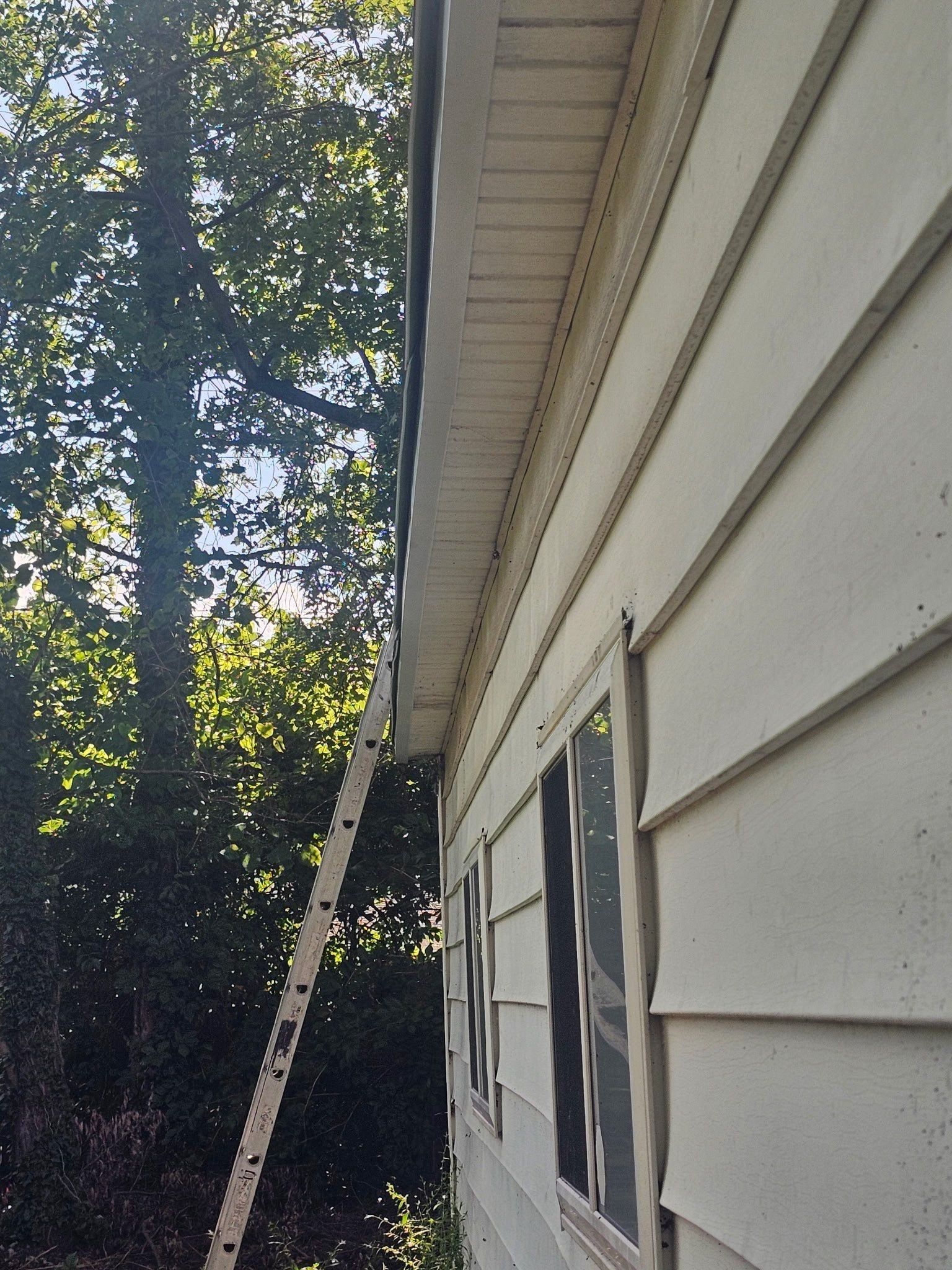 The rebuilt garage eave with its fascia covered in metal, Beavercreek, Ohio.