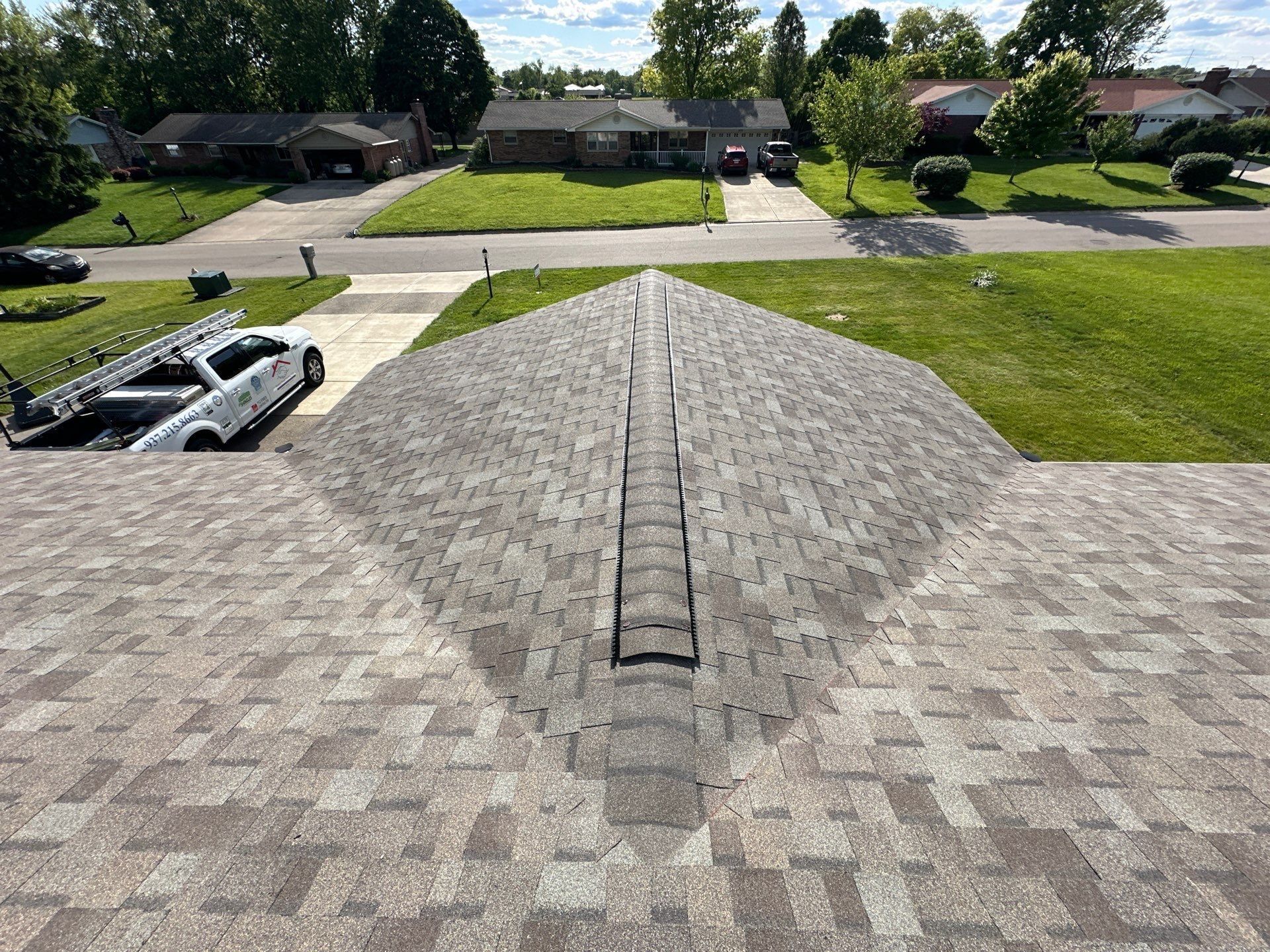 Ridge vent along the top of a finished hip, Beavercreek, Ohio.