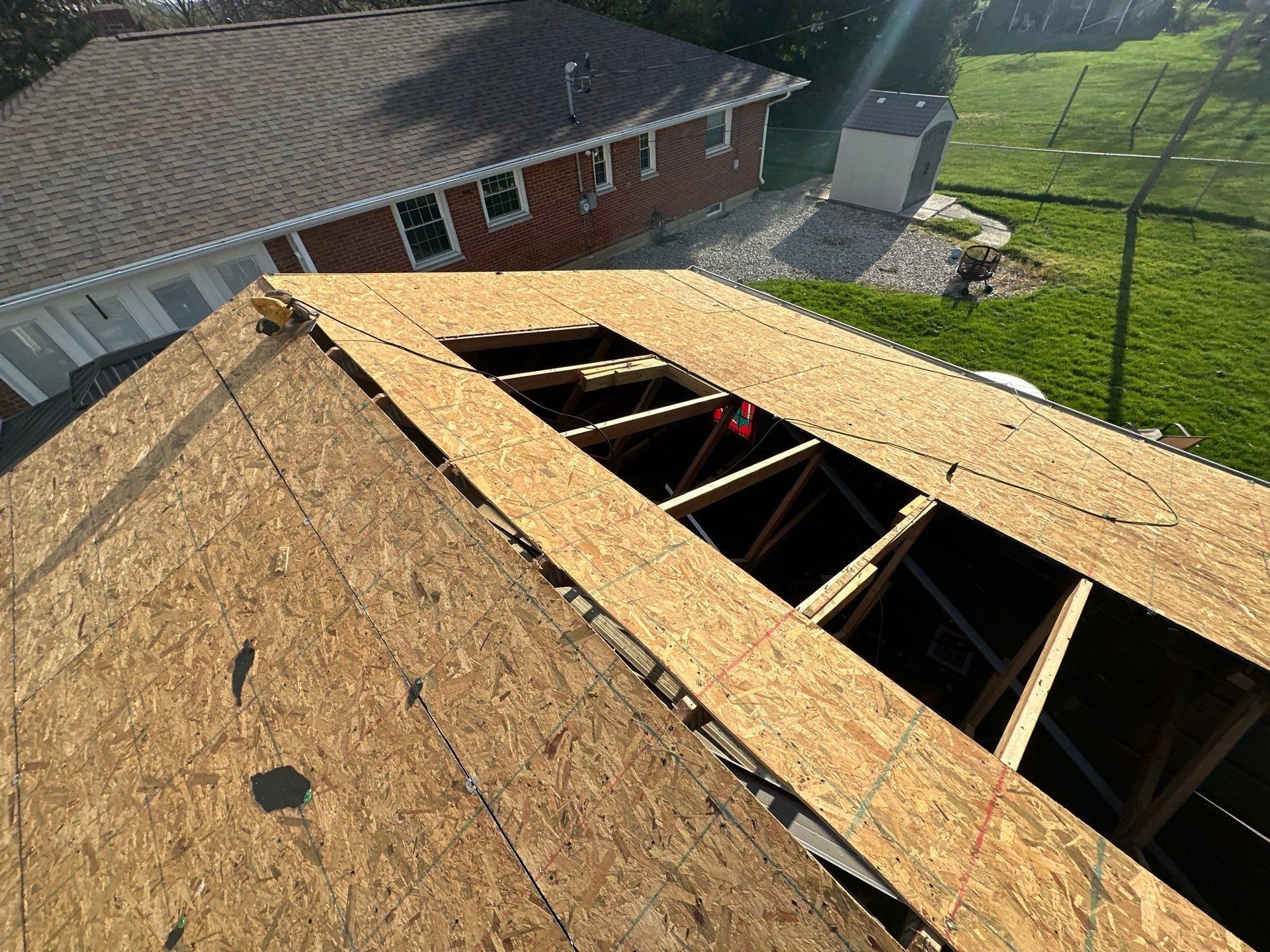 The garage deck opened up for board replacement, Beavercreek, Ohio.