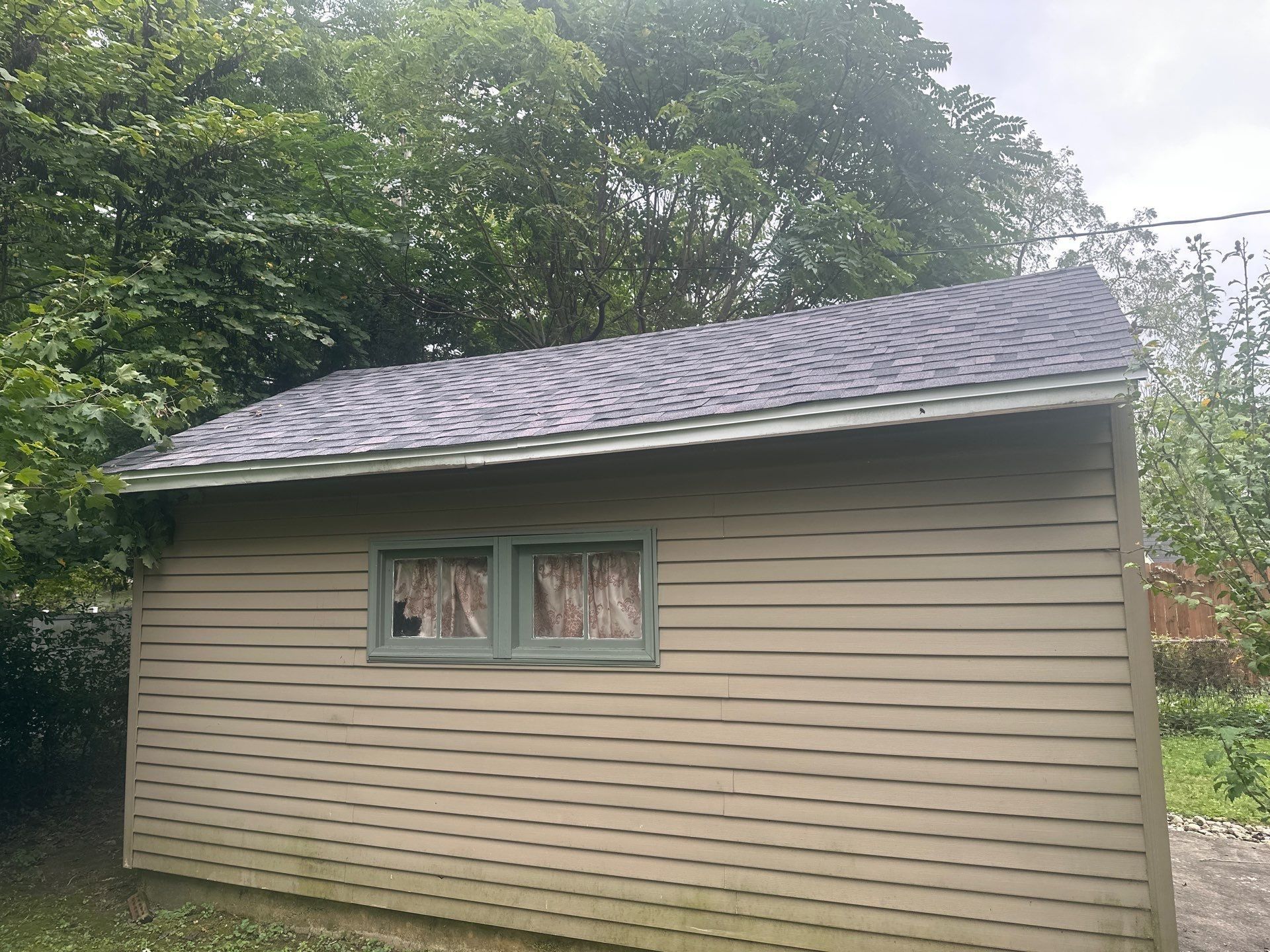 The detached garage with its new roof, Beavercreek, Ohio.