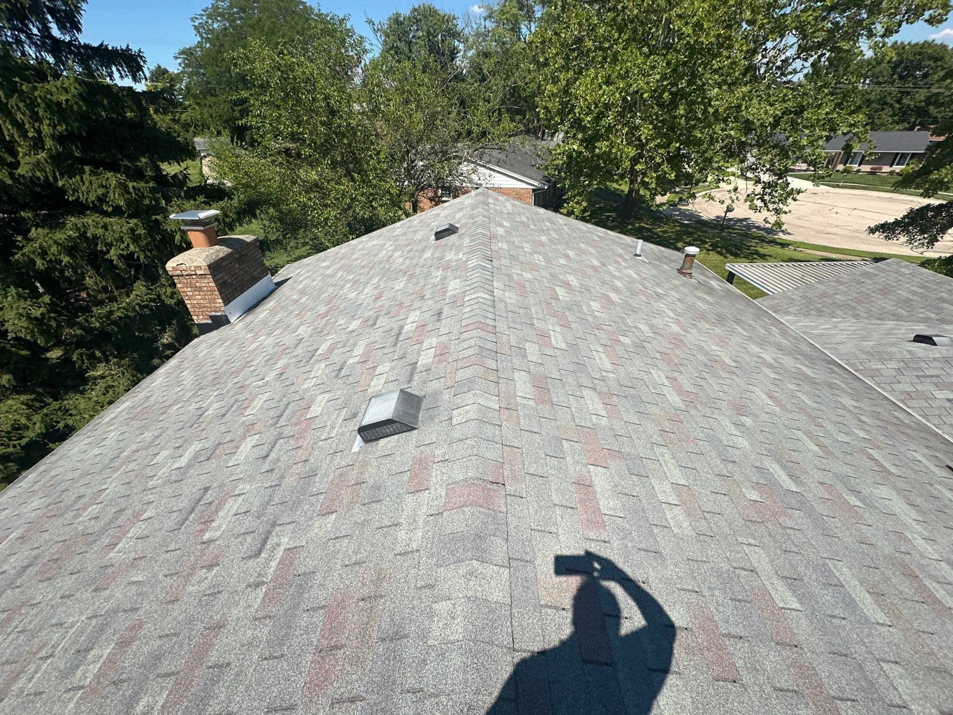 The old hip roof with a box vent, seen from the upper roof, West Carrollton, Ohio.