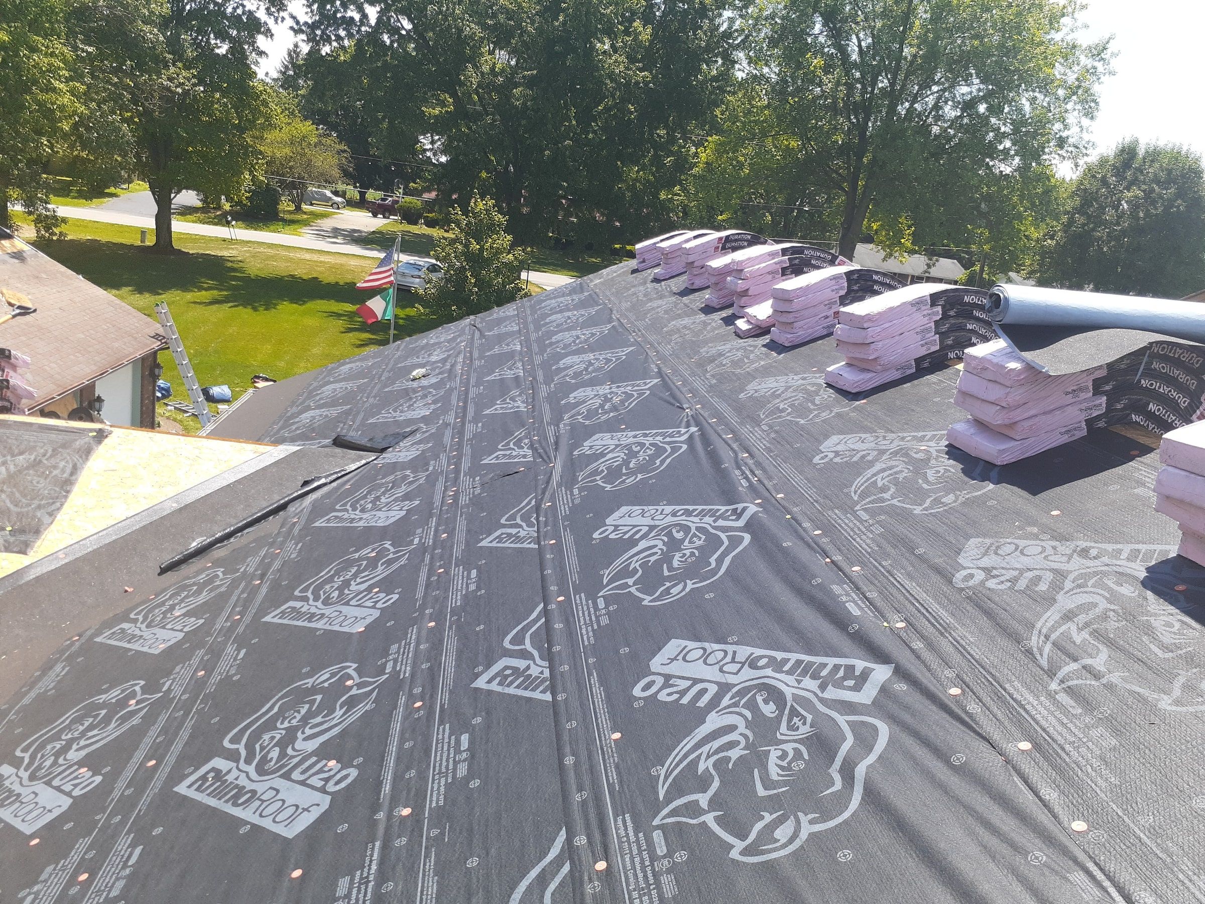 Underlayment fastened in rows from the eave up to the ridge, Jamestown, Ohio.