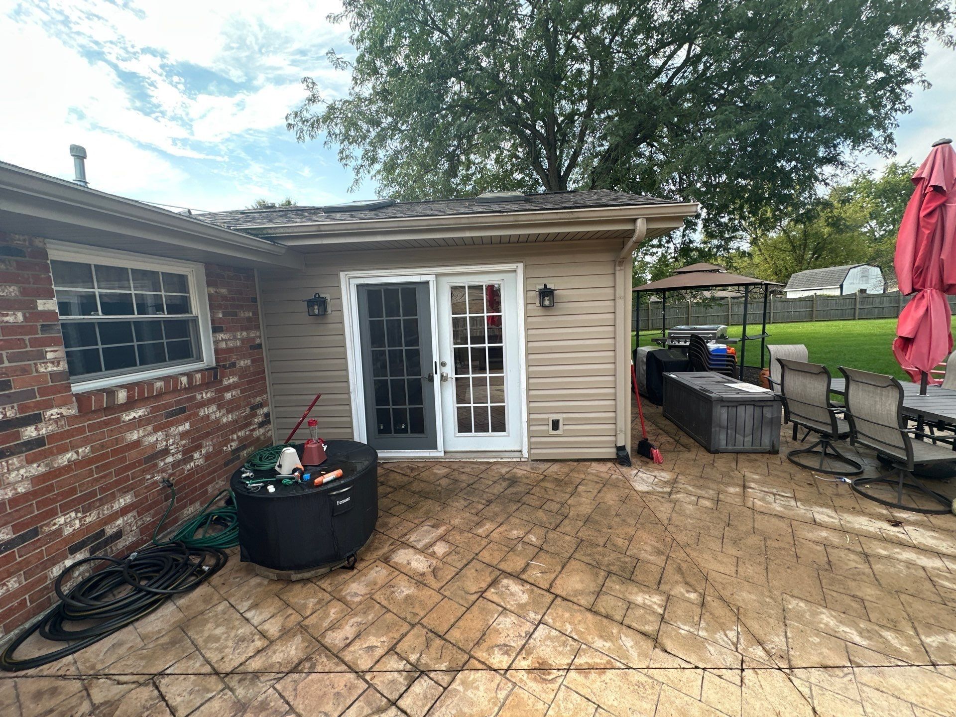 New siding on the sunroom and patio wall, Beavercreek, Ohio.
